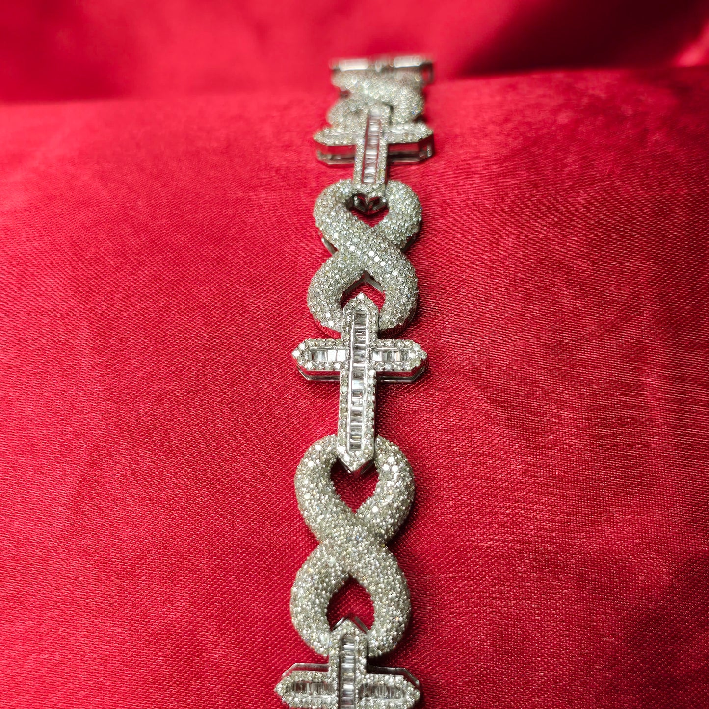10k White Gold Diamond Infinity Link Mixed Cross Bracelet 5.17 ctw