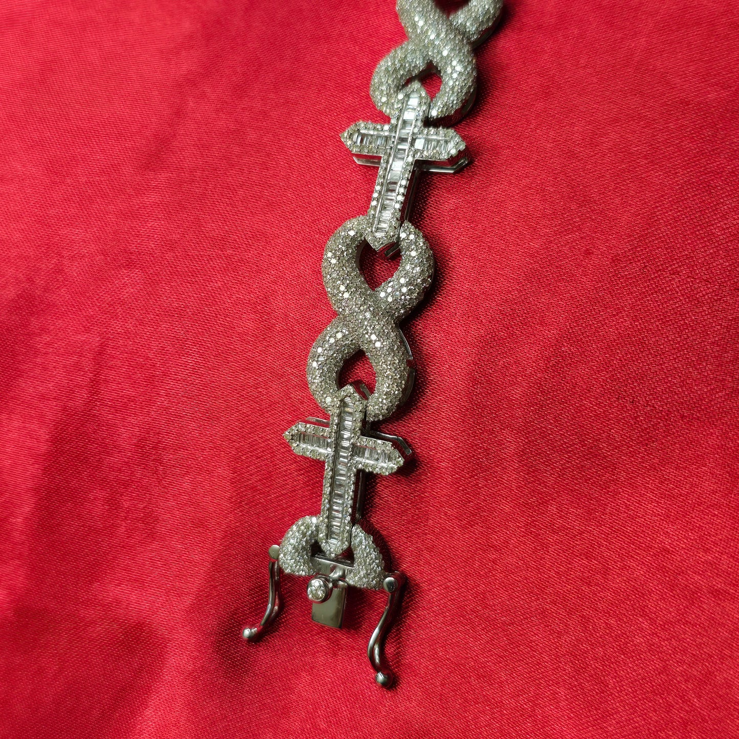 10k White Gold Diamond Infinity Link Mixed Cross Bracelet 5.17 ctw