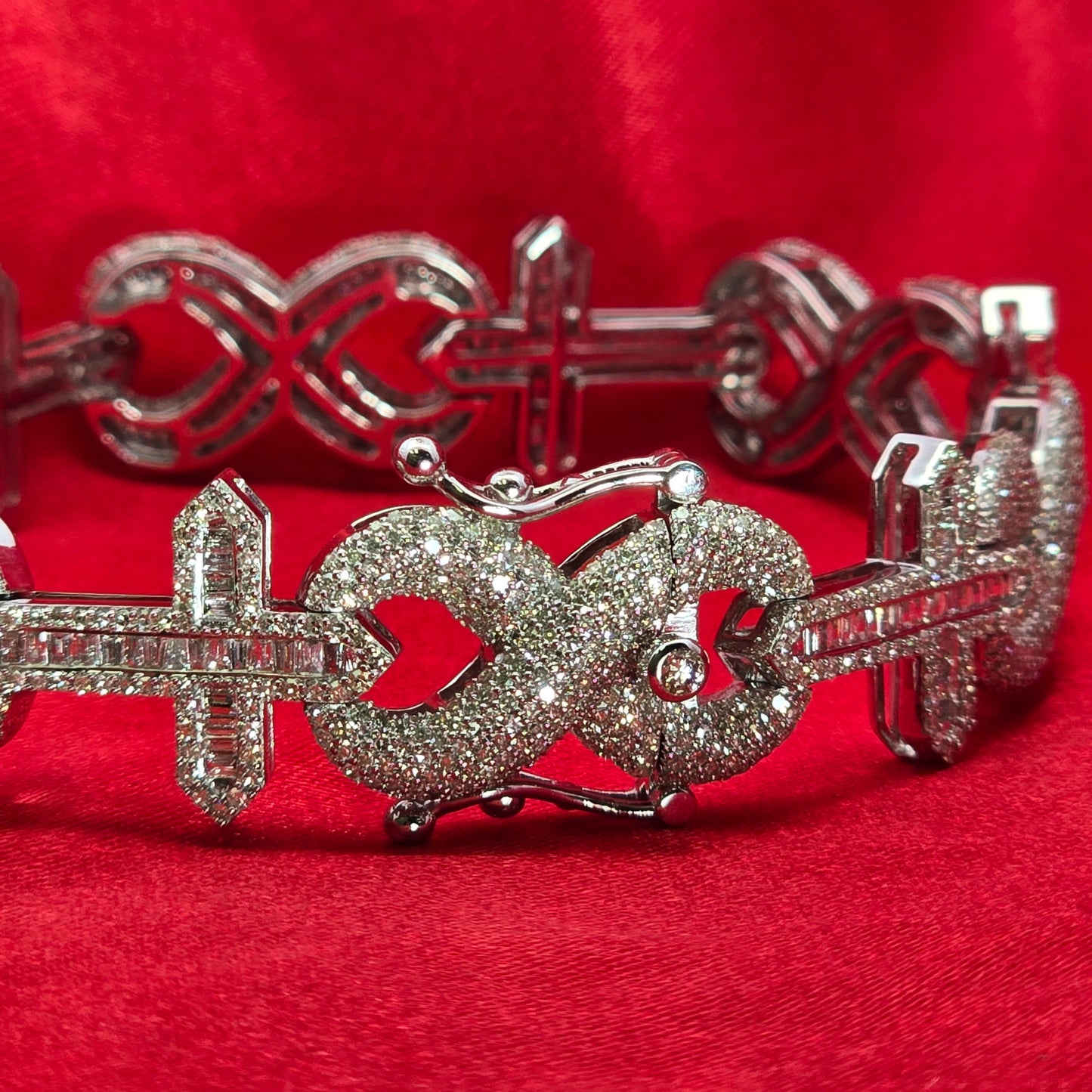 10k White Gold Diamond Infinity Link Mixed Cross Bracelet 5.17 ctw