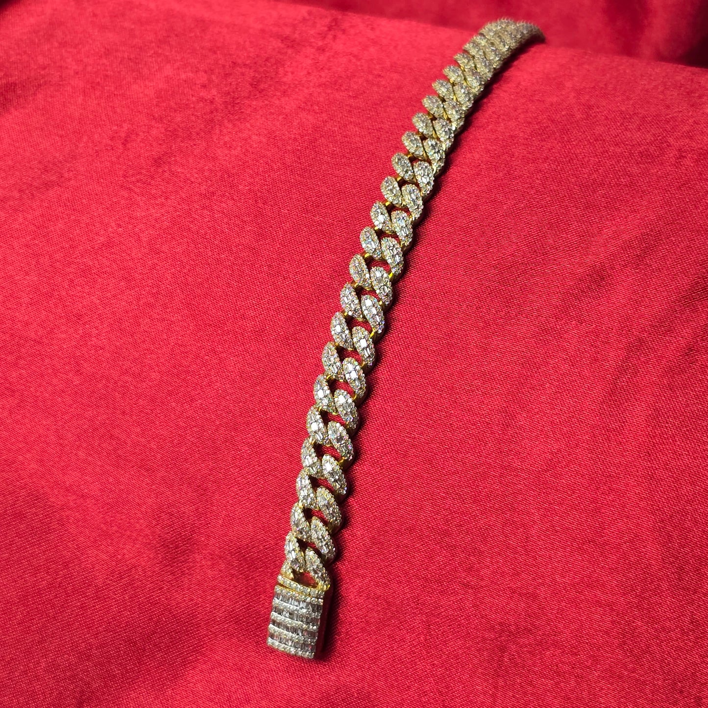 10k Yellow Gold Baguette Diamond Cuban Link Bracelet