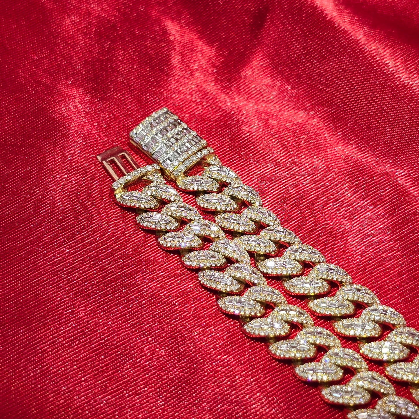 10k Yellow Gold Baguette Diamond Cuban Link Bracelet