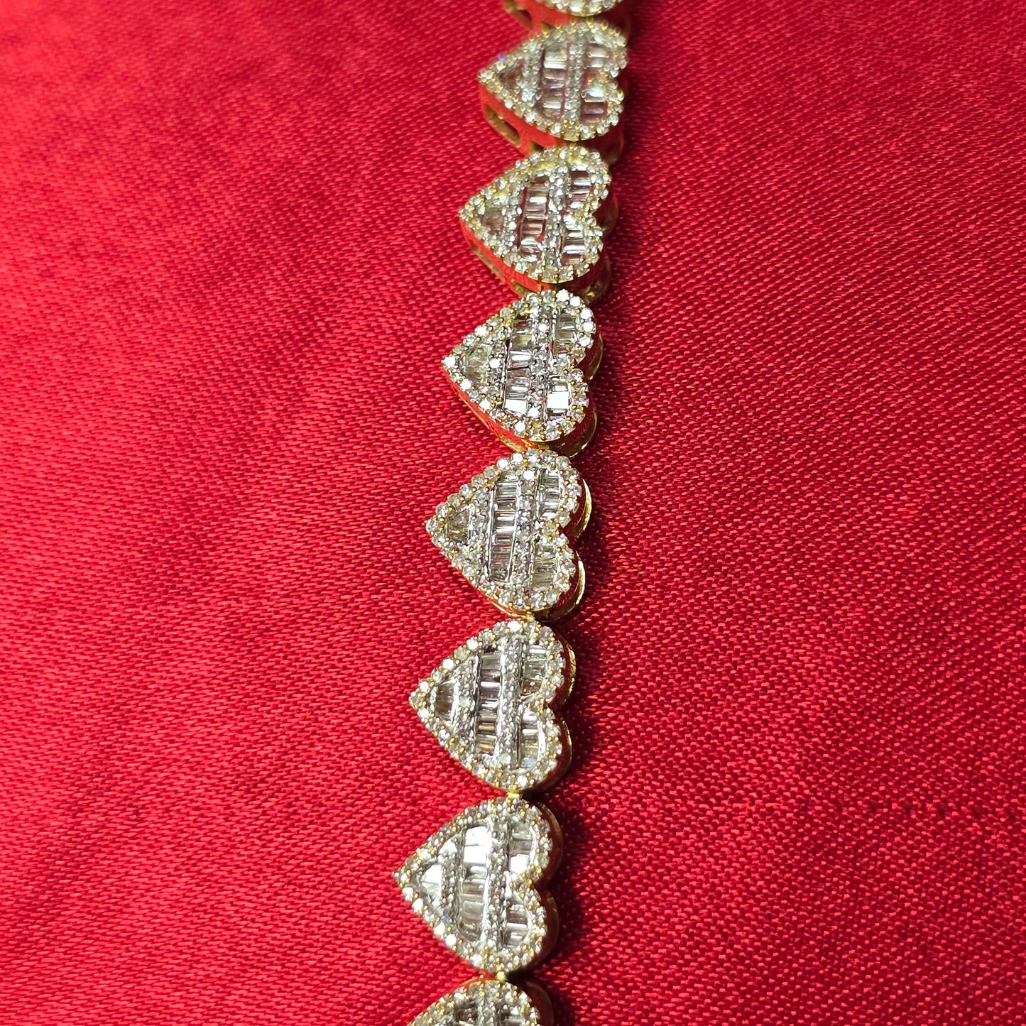 10k Yellow Gold Diamond Heart Shape Round and Baguette Bracelet 2.68 ctw