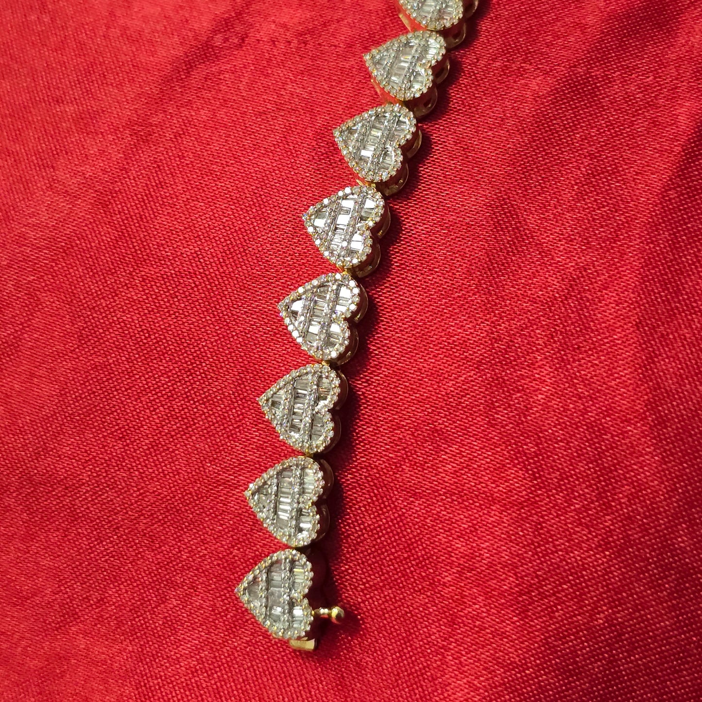 10k Yellow Gold Diamond Heart Shape Round and Baguette Bracelet 2.68 ctw