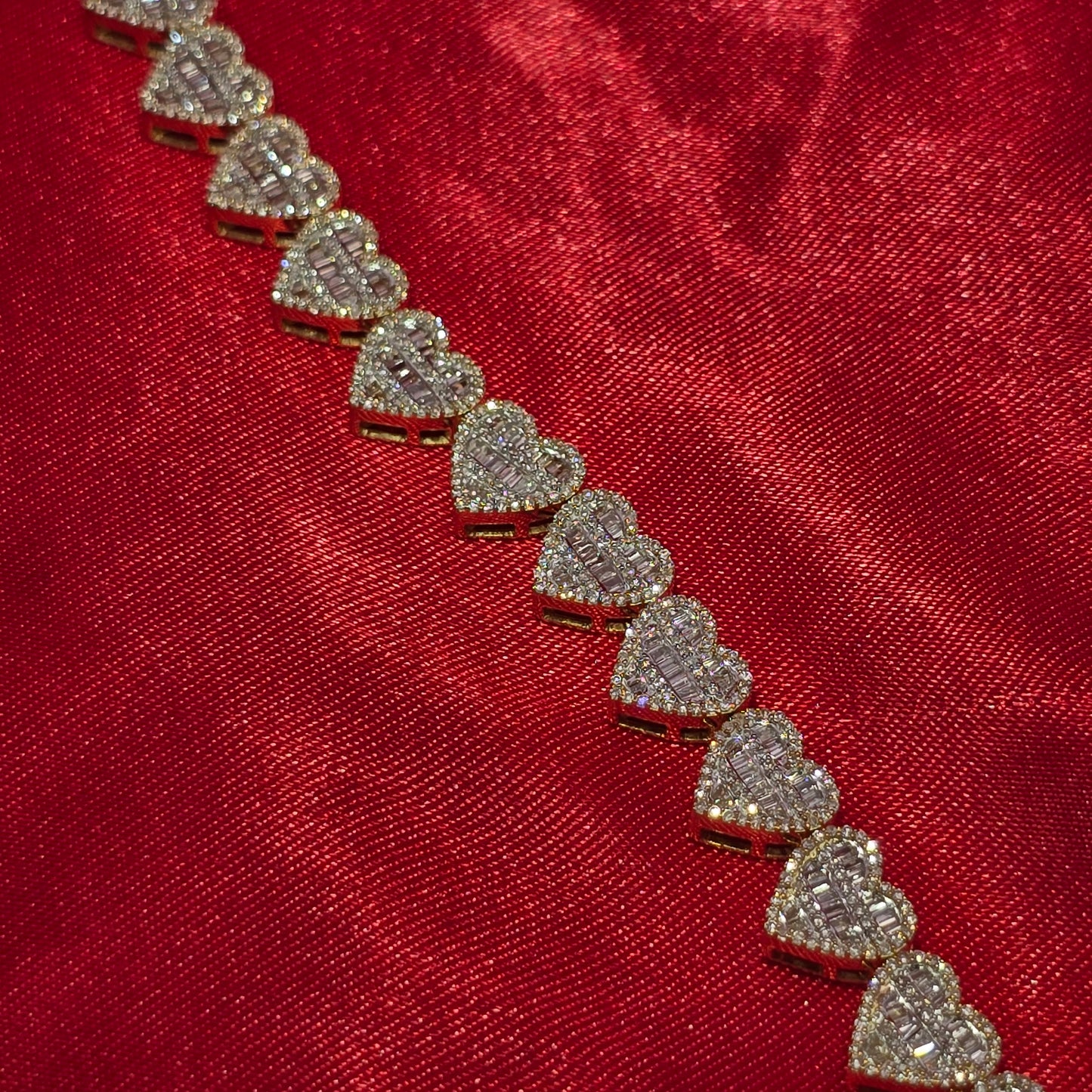 10k Yellow Gold Diamond Heart Shape Round and Baguette Bracelet 2.68 ctw
