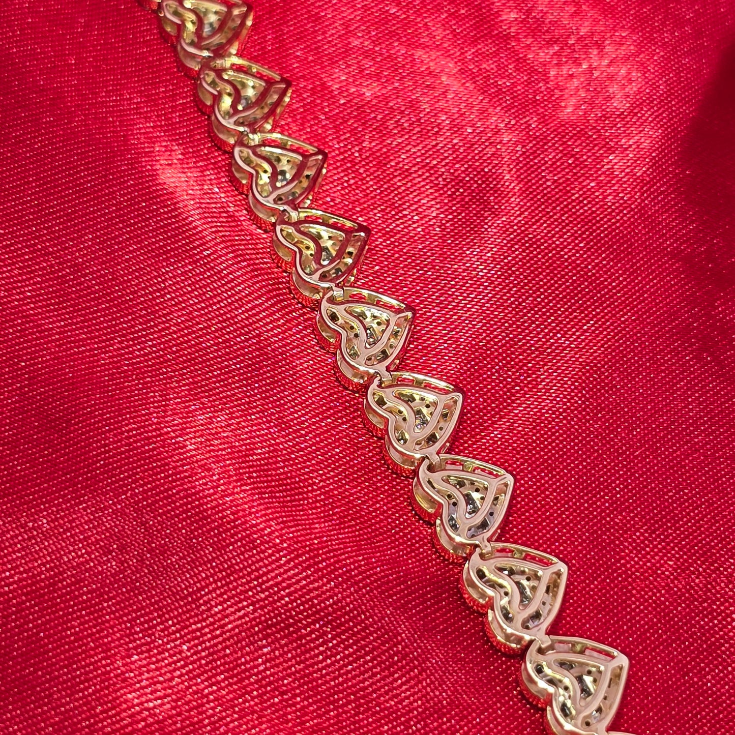 10k Yellow Gold Diamond Heart Shape Round and Baguette Bracelet 2.68 ctw