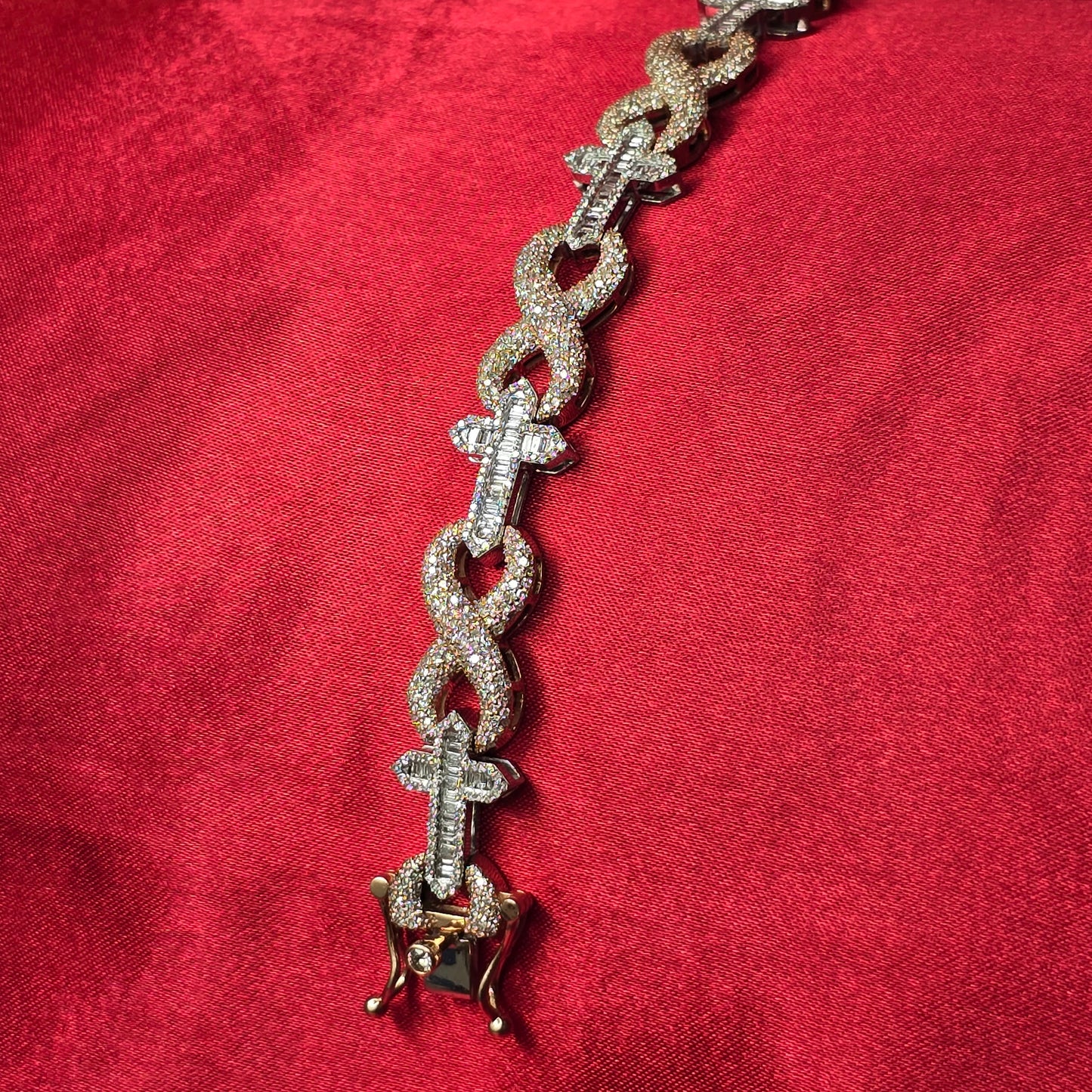 10k White Rose Gold Diamond Infinity Link Mixed Cross Bracelet 5.71 ctw