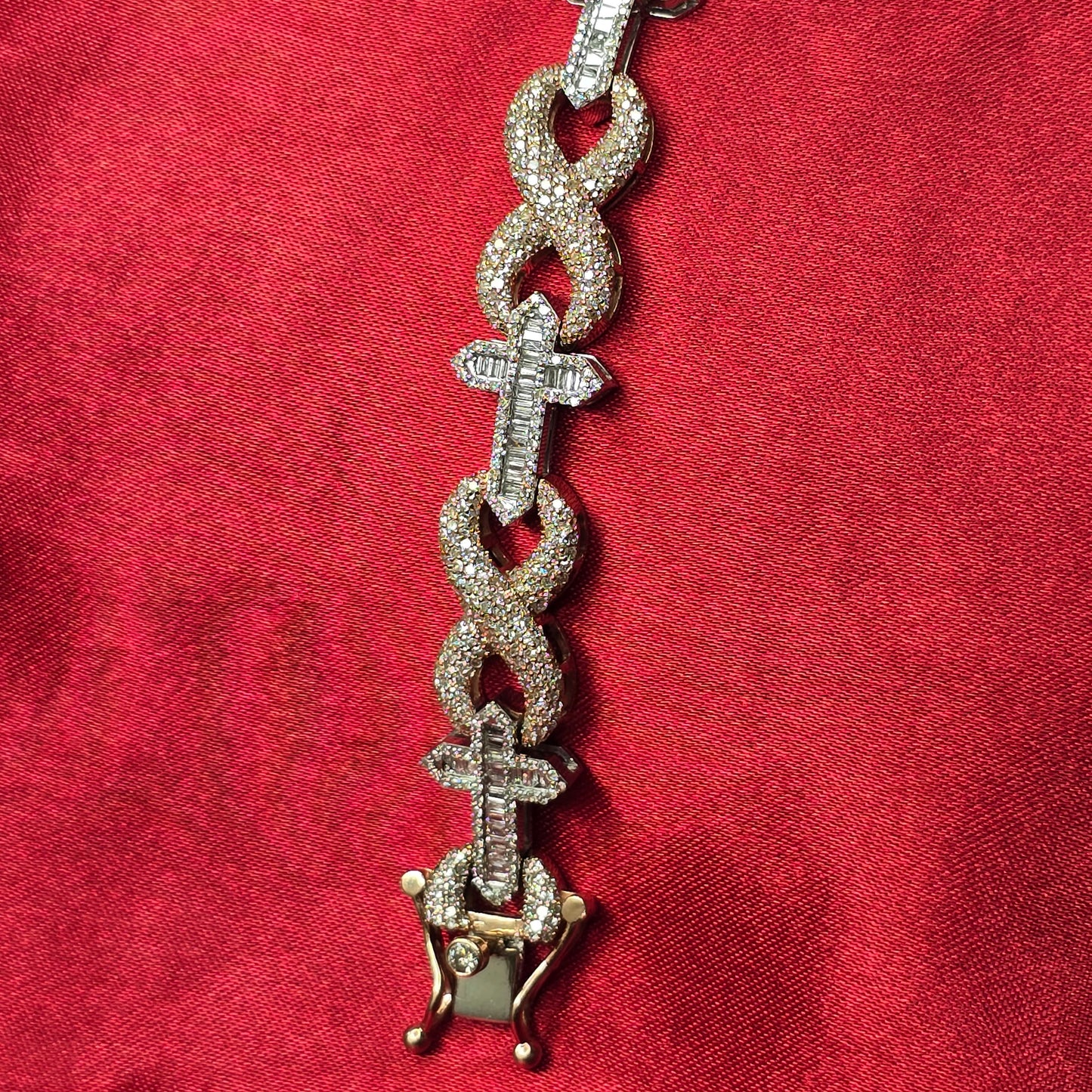 10k White Rose Gold Diamond Infinity Link Mixed Cross Bracelet 5.71 ctw
