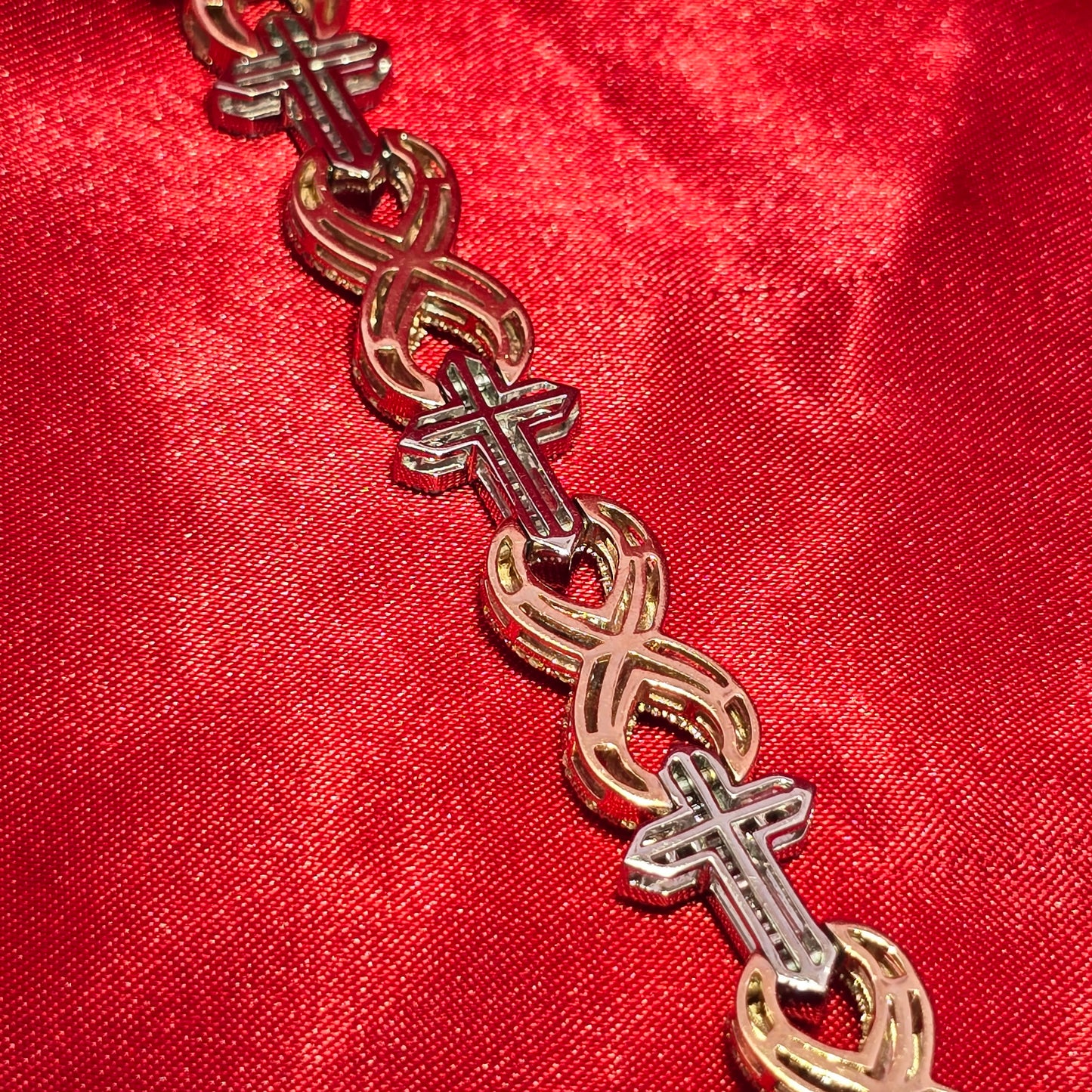 10k White Rose Gold Diamond Infinity Link Mixed Cross Bracelet 5.71 ctw