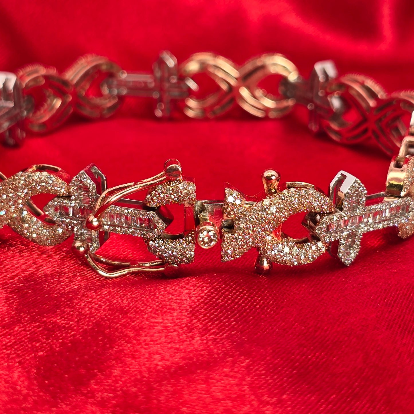 10k White Rose Gold Diamond Infinity Link Mixed Cross Bracelet 5.71 ctw