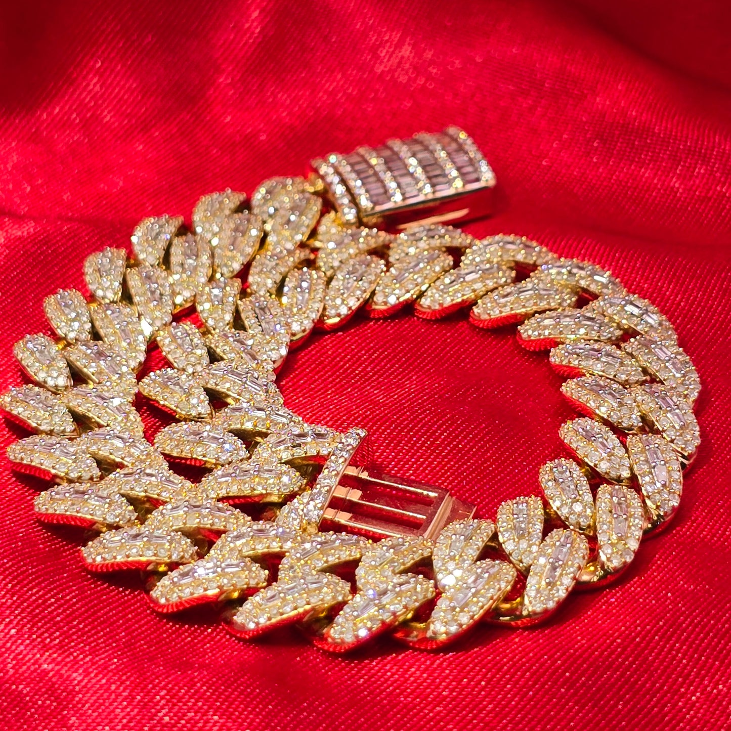 10k Yellow Gold Baguette Diamond Cuban Link Bracelet