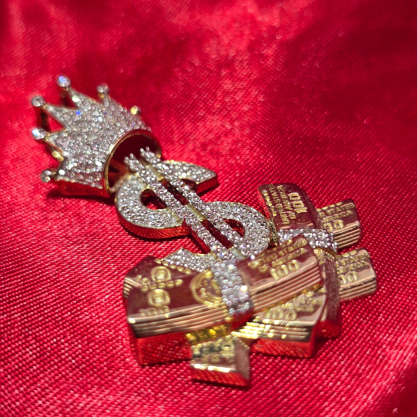 10k Yellow Gold Diamond Money Dollar Sign Pendant 3/4 ctw