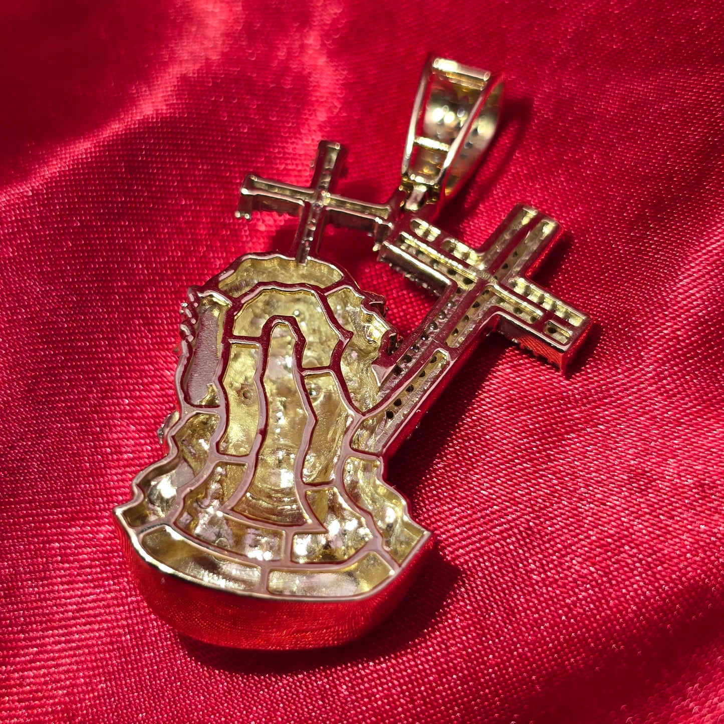 Jesus Head With Crosses Pendant 0.33 ctw Diamond 10K Yellow Gold