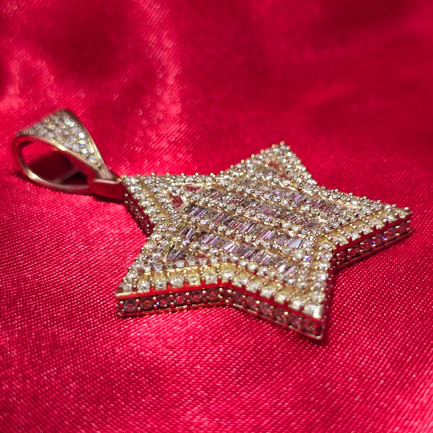 10k Yellow Gold Diamond Baguette Star Pendant 4.00 ctw