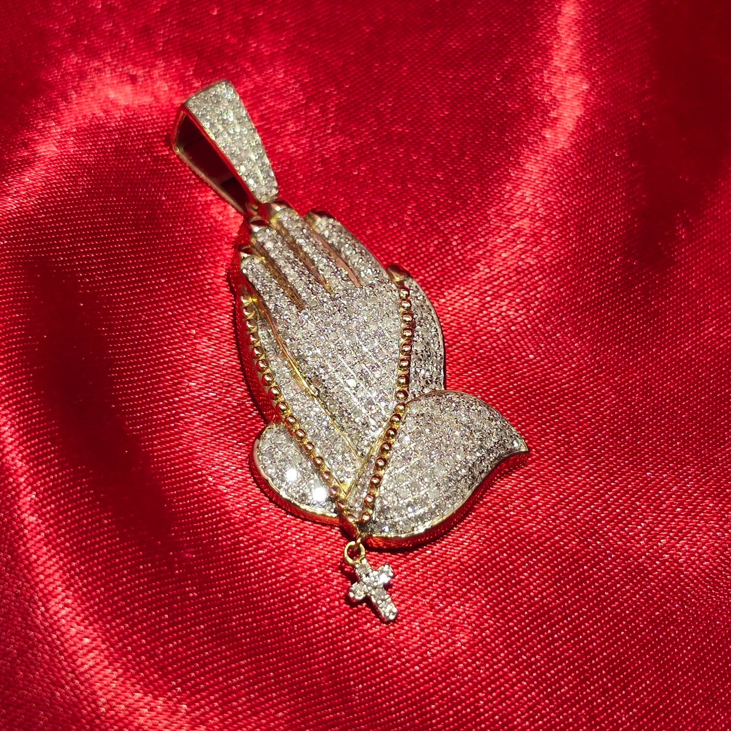 Praying Hand Cross Pendant 0.88 ctw Diamond 10K Yellow Gold