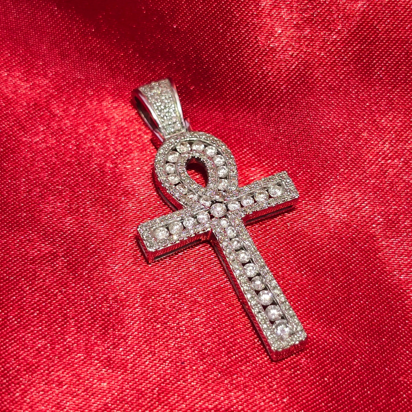 Ankh Cross Pendant 1.00 ctw Diamond 10K White Gold
