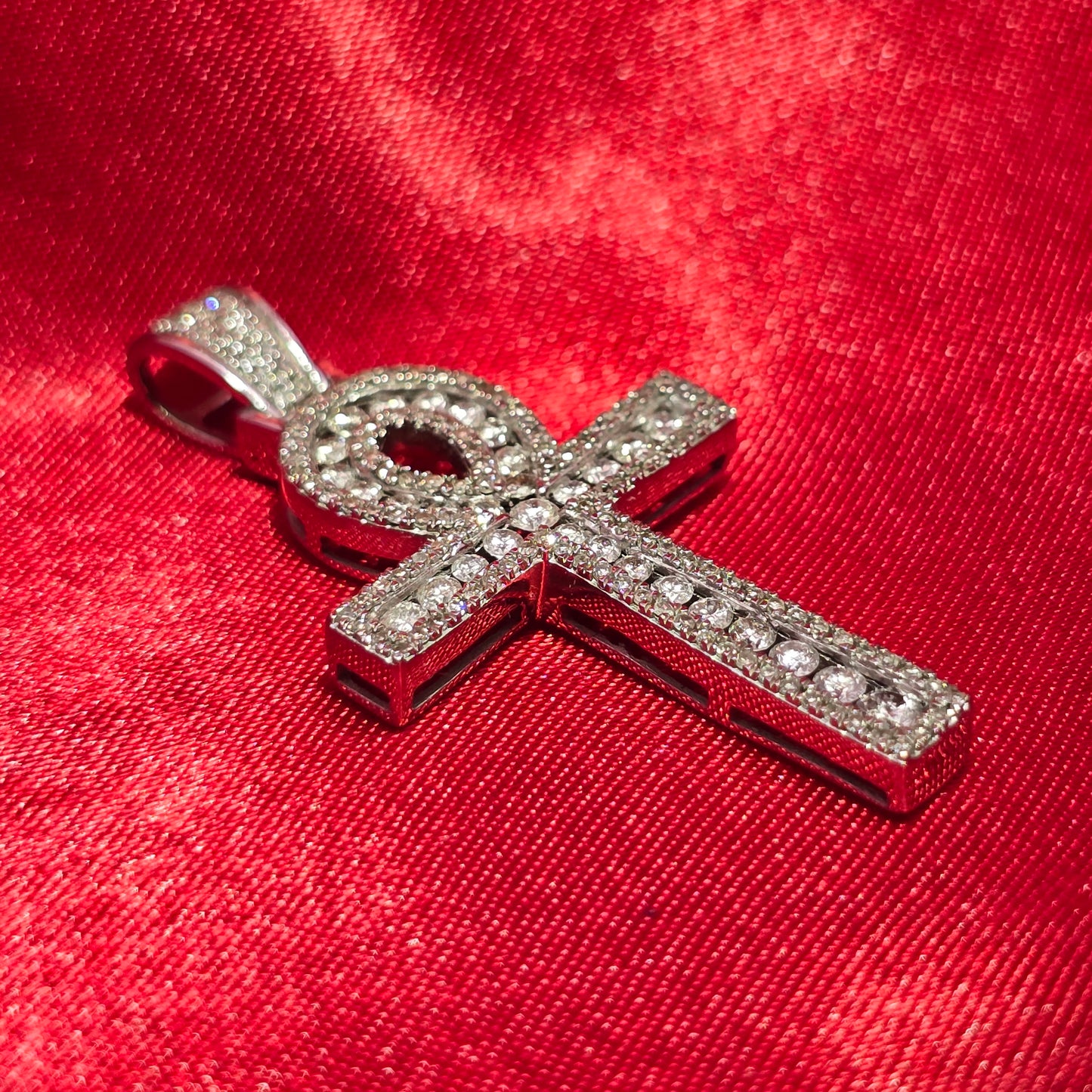 Ankh Cross Pendant 1.00 ctw Diamond 10K White Gold