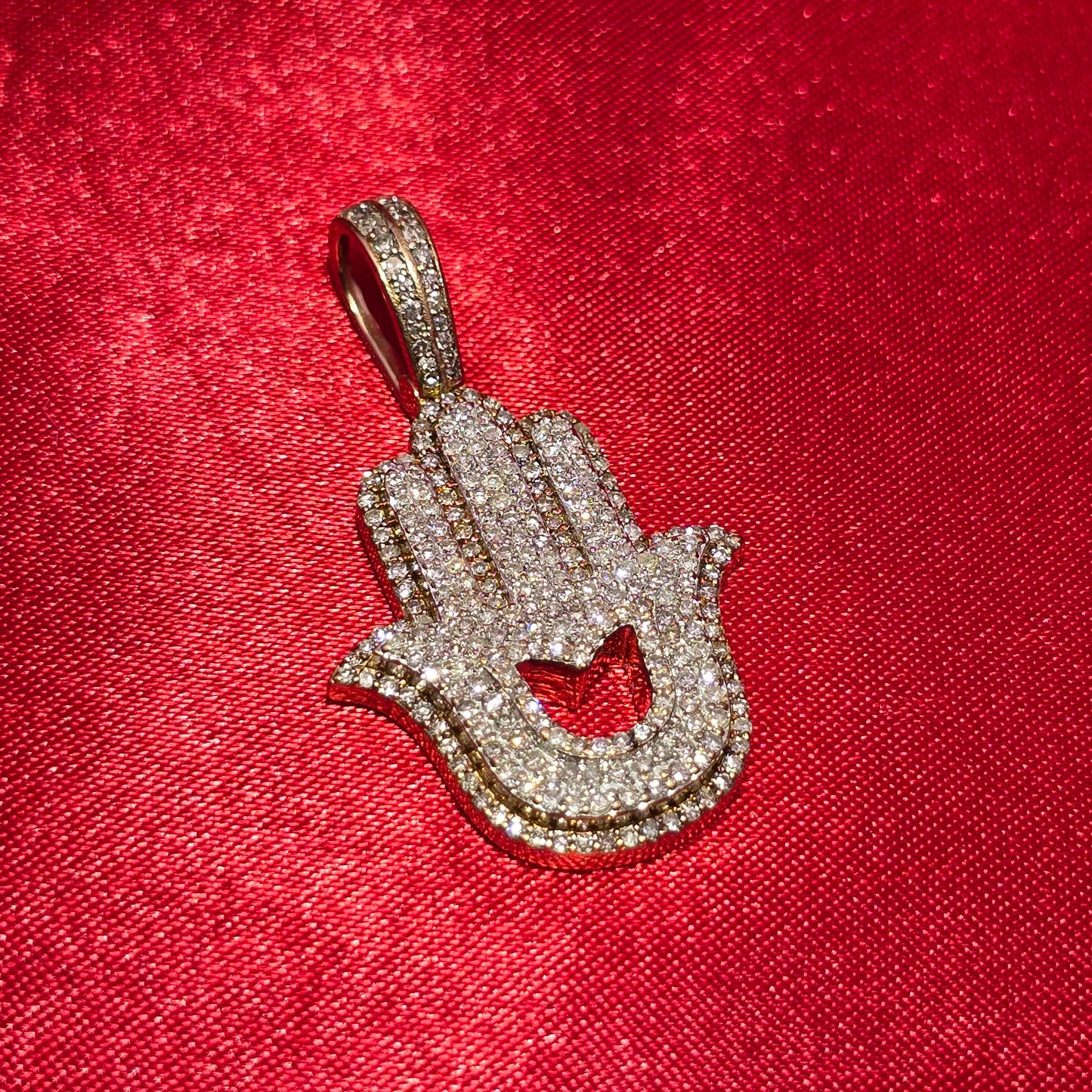 Hand of Fatima Hamsa Amulet Pendant 7.14 ctw Diamond 10K Yellow Gold