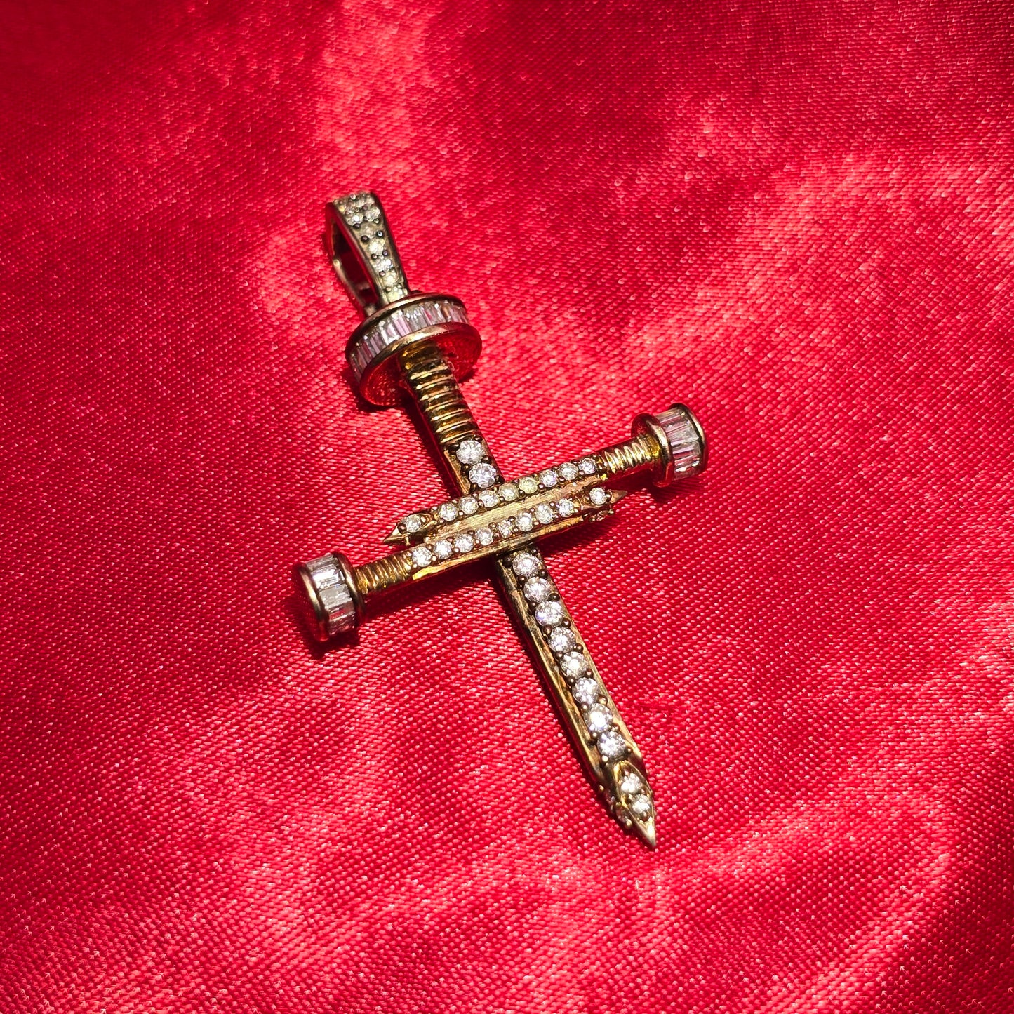Nail Cross Pendant 1.50 ctw Diamond 10K Yellow Gold