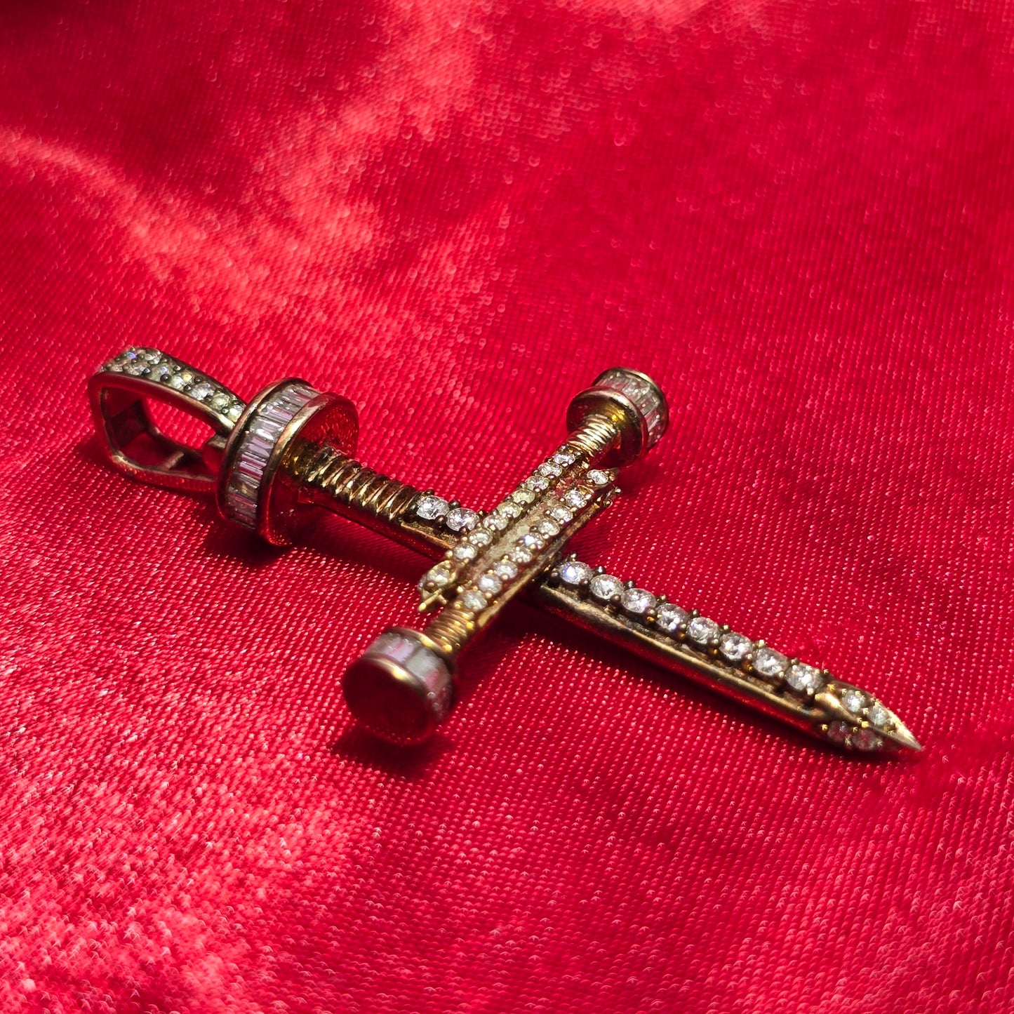 Nail Cross Pendant 1.50 ctw Diamond 10K Yellow Gold