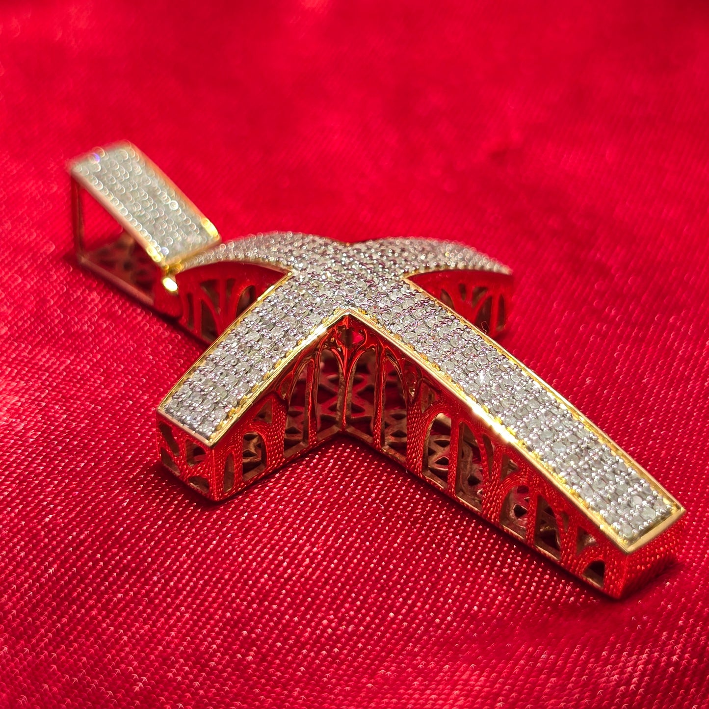 Micro Pave Cross Pendant 0.6 Ct. 10K Yellow Gold