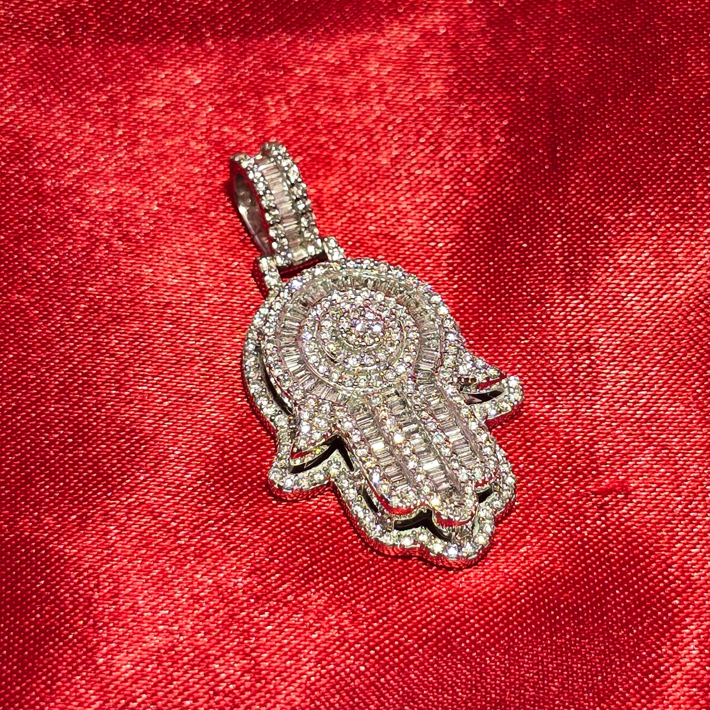 Elegant Hamsa Hand Pendant 1.2 Ct. Diamond 10K White Gold