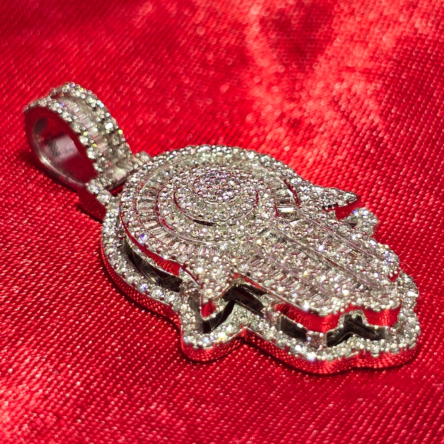 Elegant Hamsa Hand Pendant 1.2 Ct. Diamond 10K White Gold