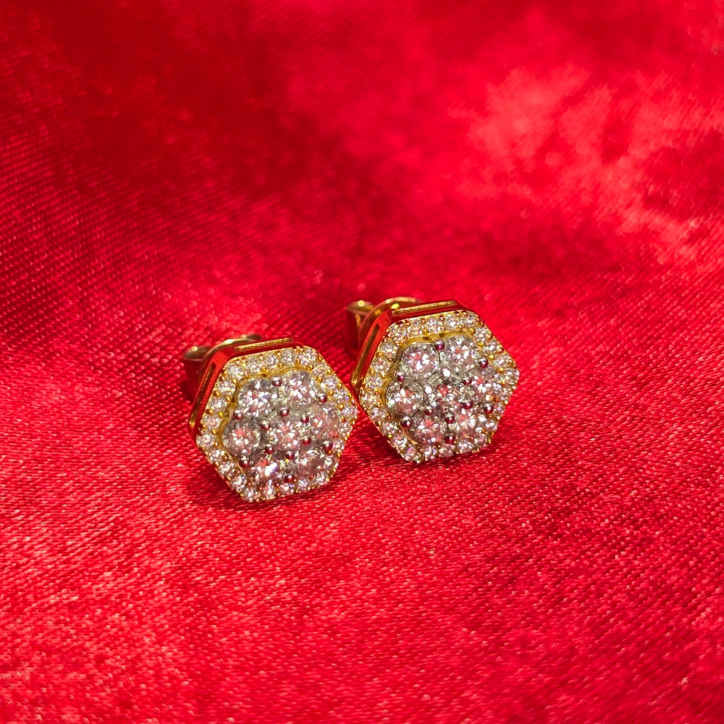 Hexagonal Earrings 0.62 ctw Diamond 10K Yellow Gold