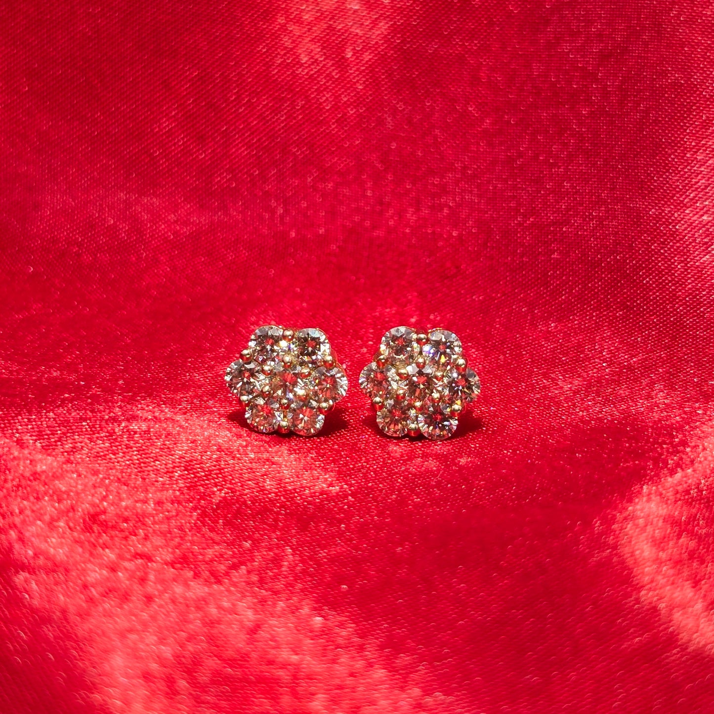 Flower Earrings 2.50 ctw Diamond 10K Yellow Gold