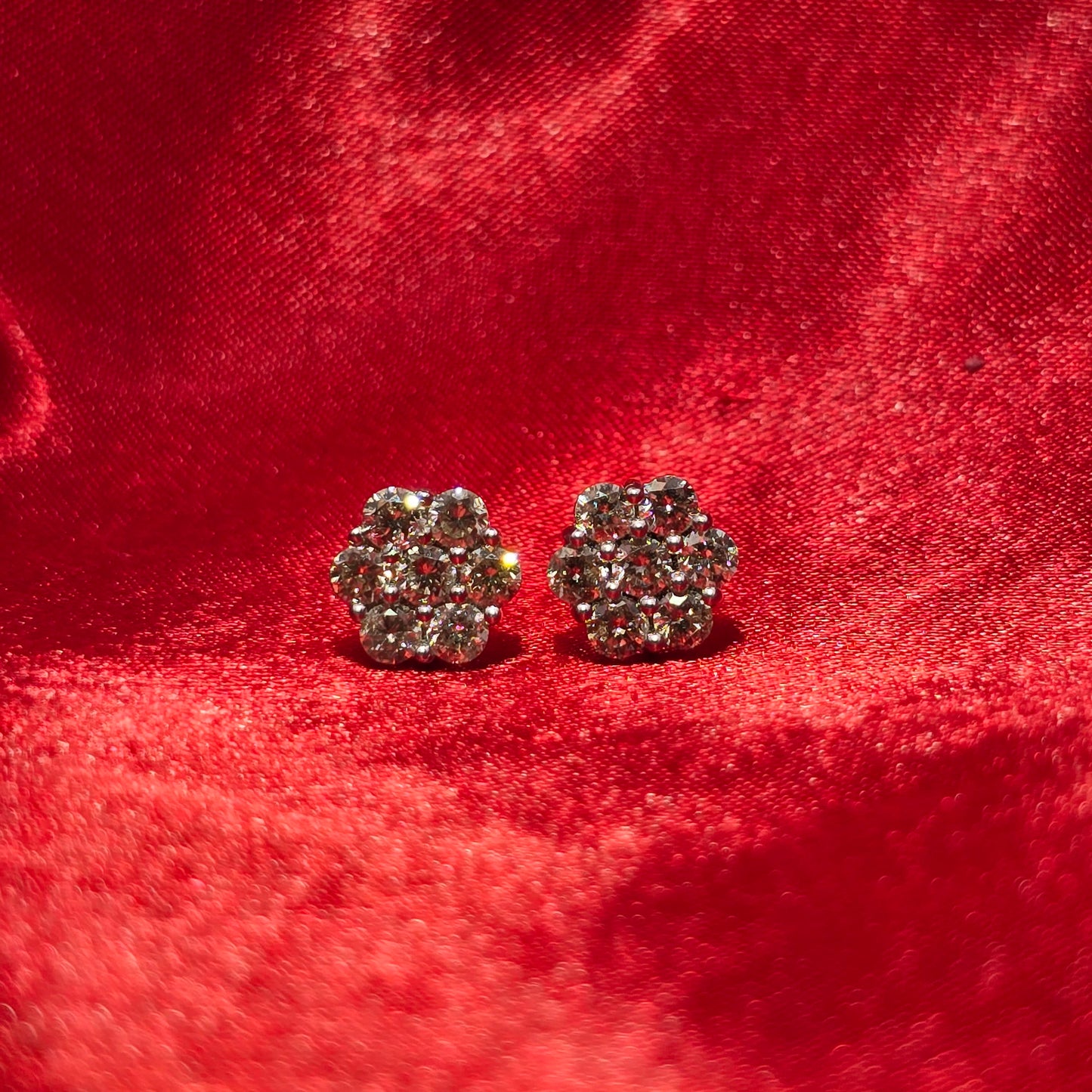 Flower Earrings 1.60 ctw Diamond 10K White Gold