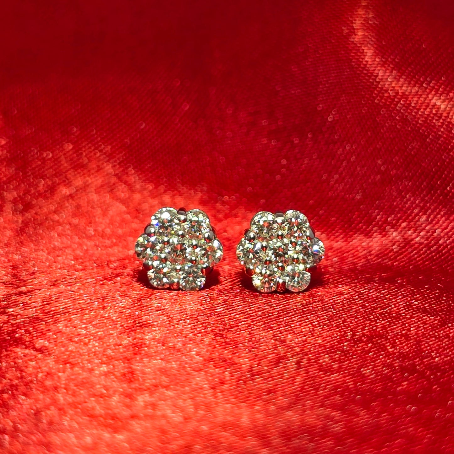 Flower Earrings 0.80 ctw Diamond 14K White Gold