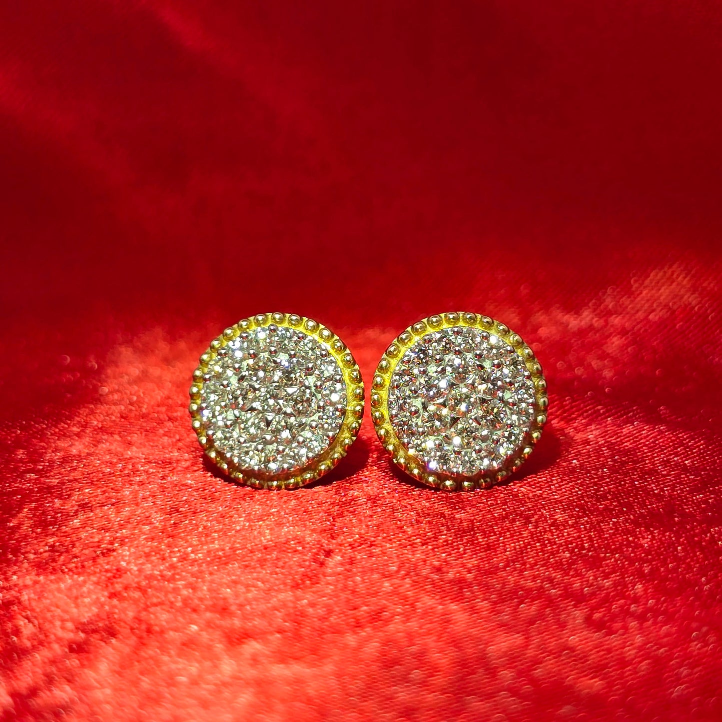 Round Earrings 1.00 ctw Diamond 10K Yellow Gold