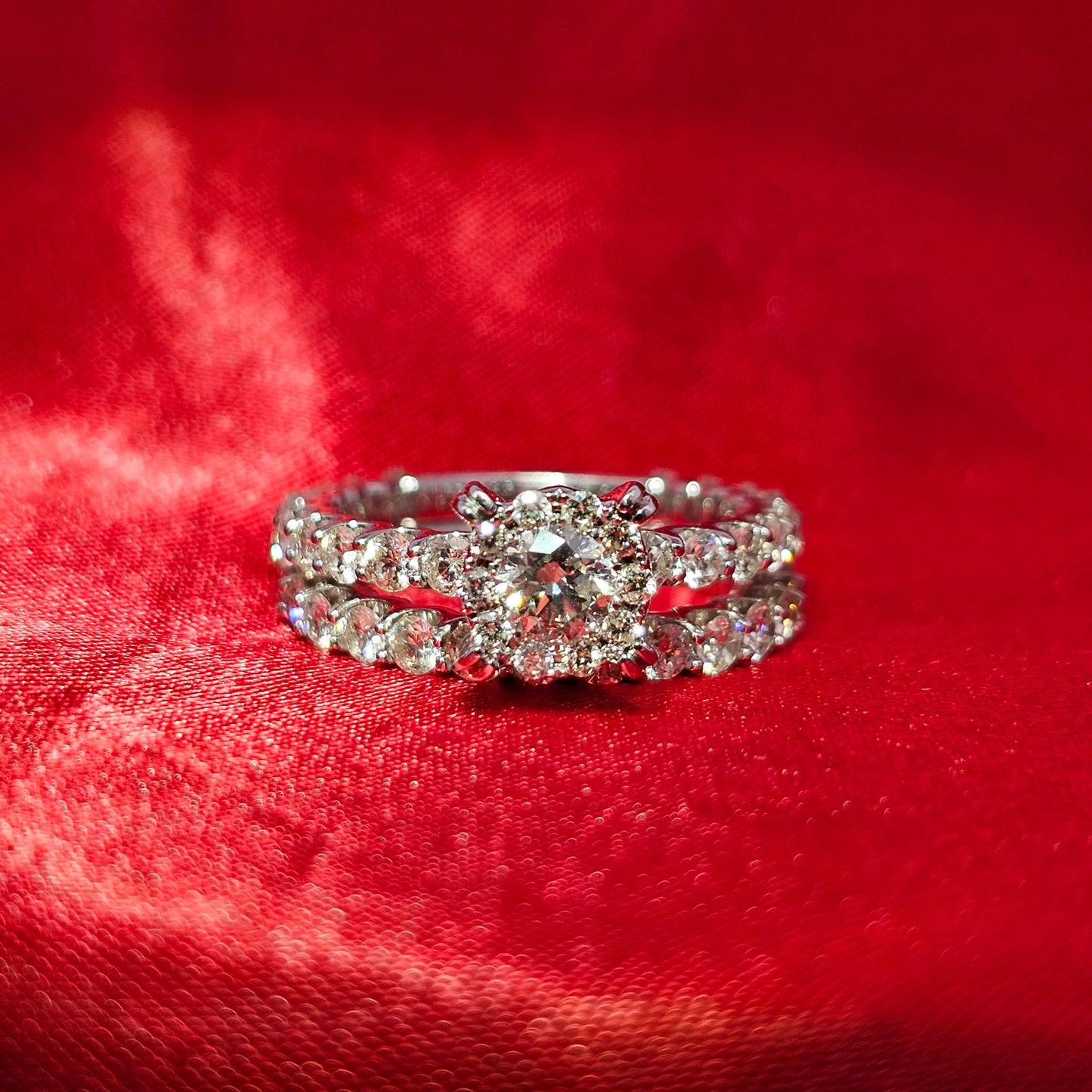 Engagement Ring with Band 4.0 ctw Diamond 14K White Gold