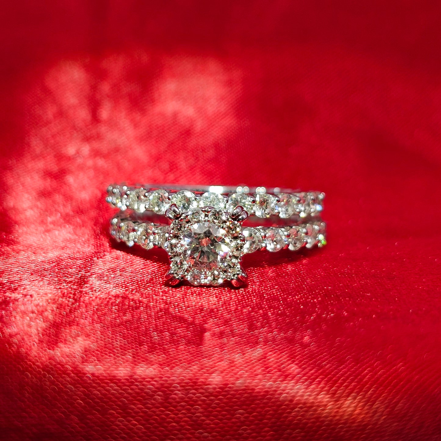 Engagement Ring with Band 4.0 ctw Diamond 14K White Gold