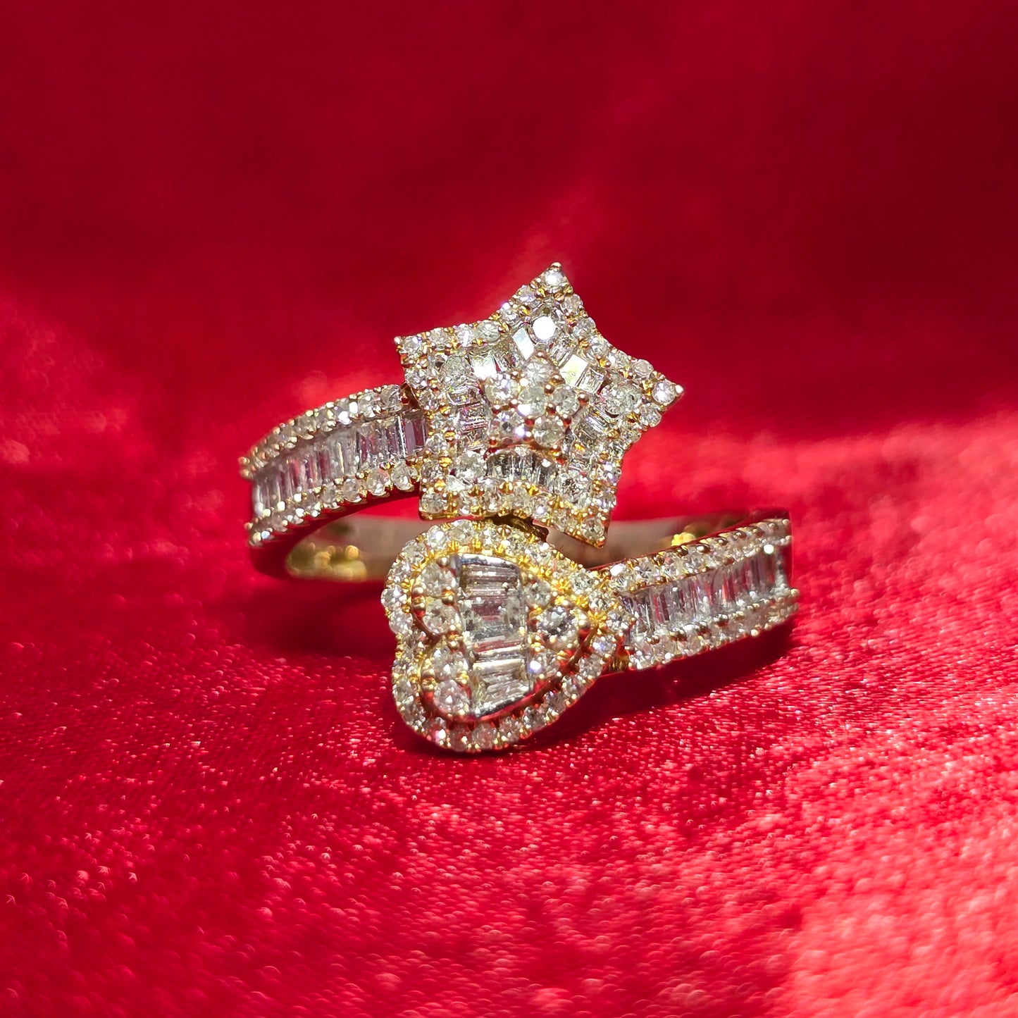 10k Yellow Gold Diamond Star & Heart Crossover Ring 0.75 ctw