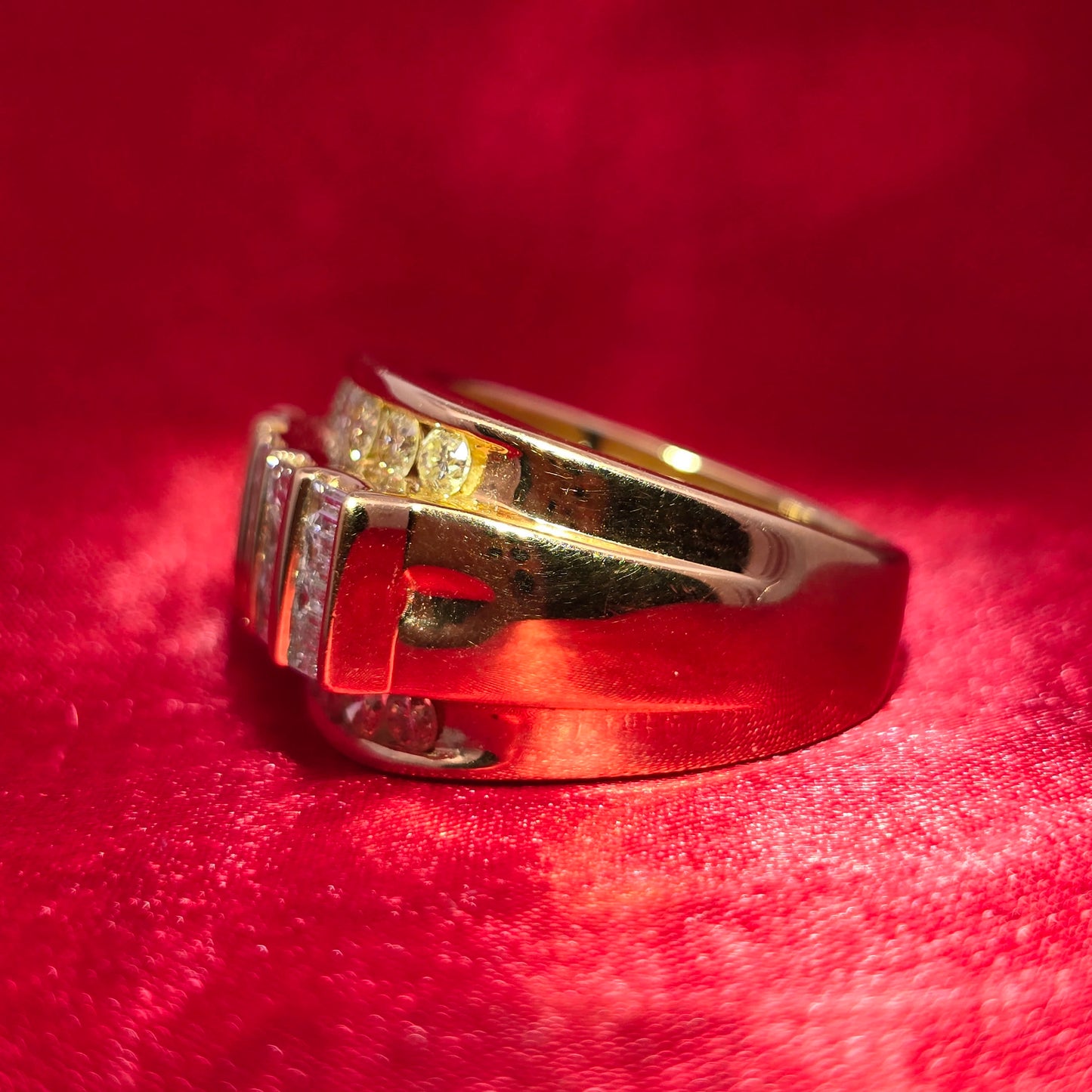 Finish Round & Baguette Cut Ring Wedding Band 2.98 ctw Diamond 10K Yellow Gold