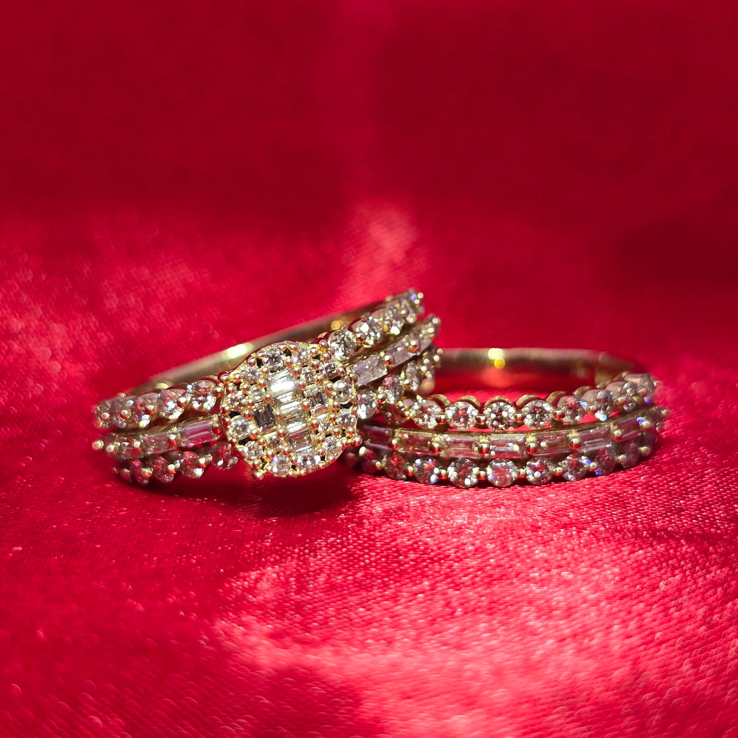 Round and Baguette Engagement Ring 2.00 ctw Diamond 10K Yellow Gold