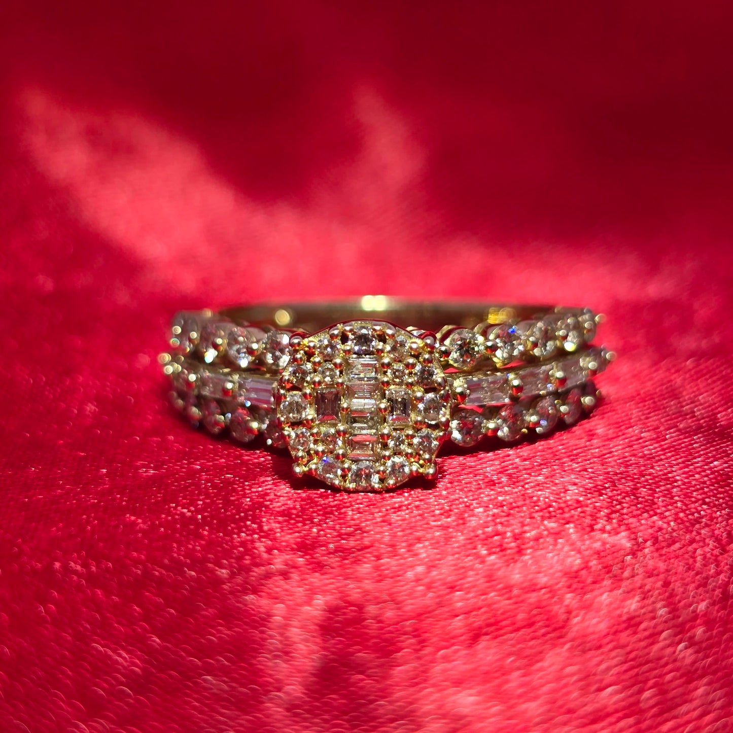 Round and Baguette Engagement Ring 2.00 ctw Diamond 10K Yellow Gold