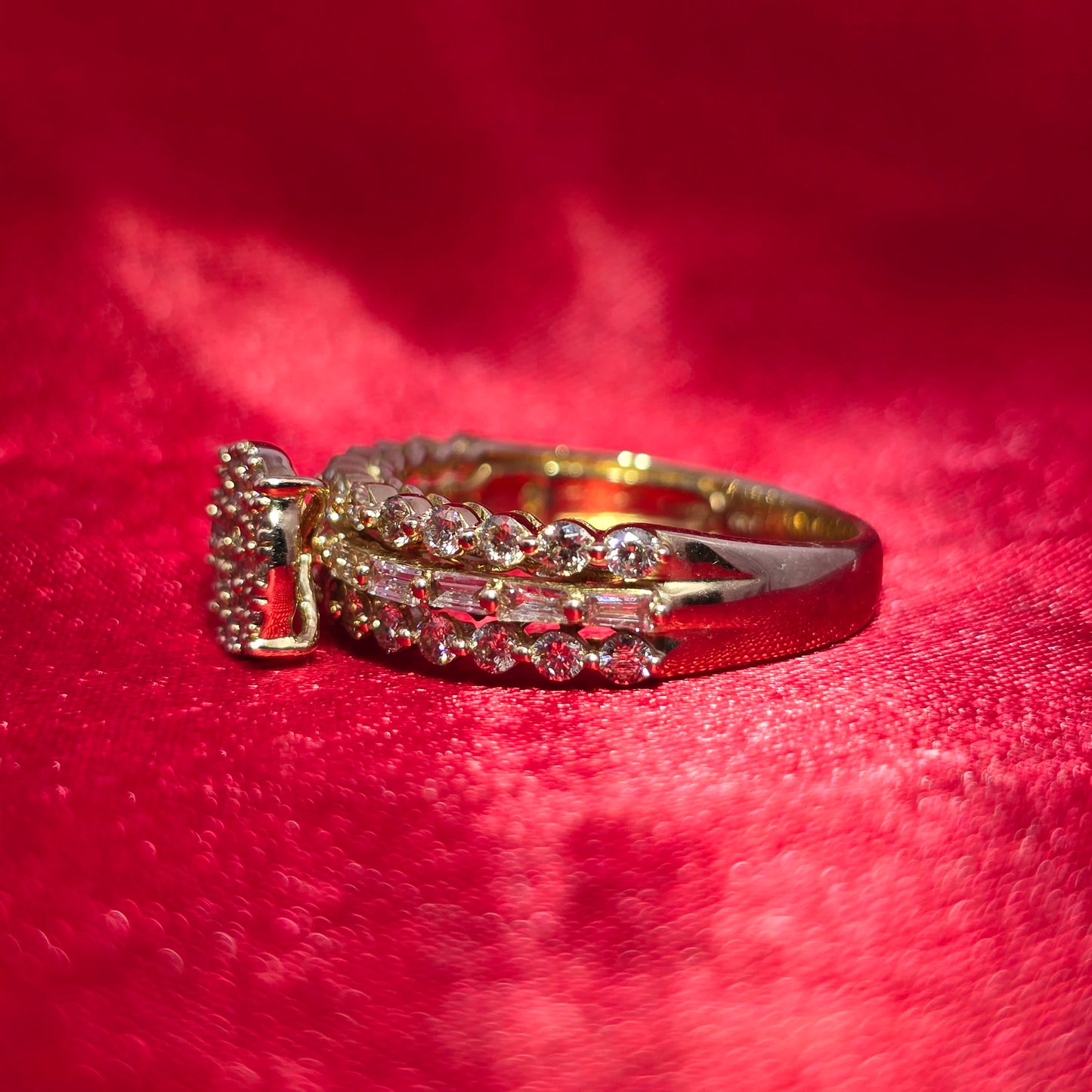 Round and Baguette Engagement Ring 2.00 ctw Diamond 10K Yellow Gold