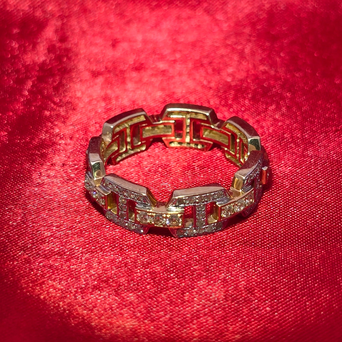 Pave Link Ring 1.50 ctw Diamond 10K Yellow Gold