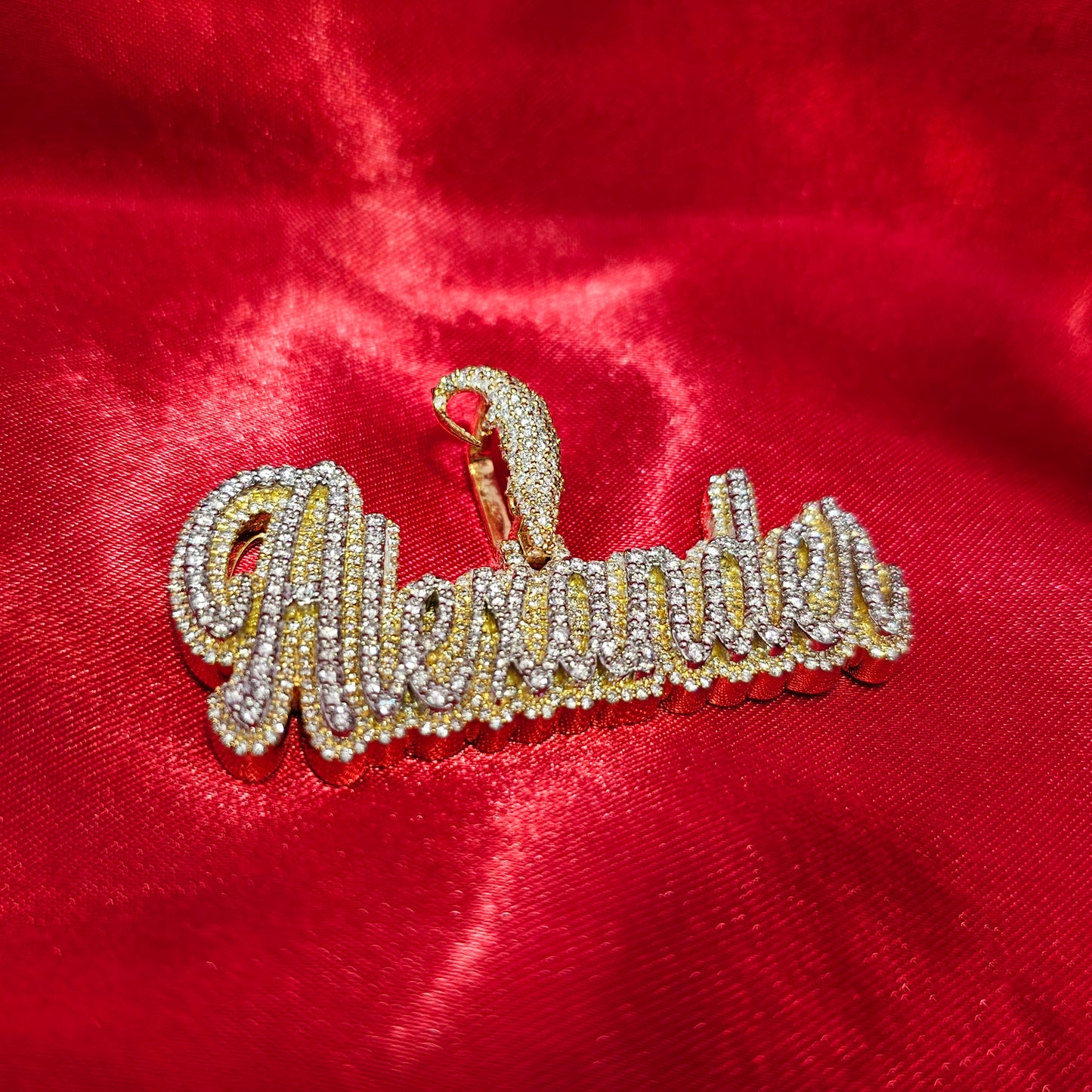 10K Gold Custom Name Pendant With Natural Diamonds 3.70CTW APX Gold Chain Included