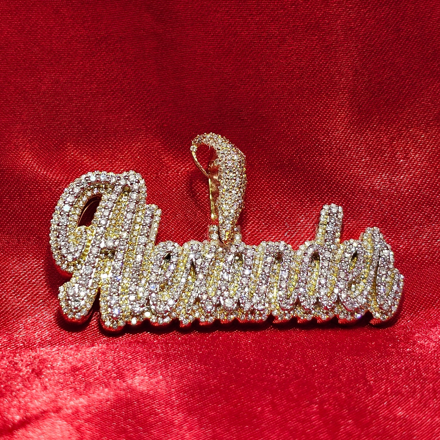 10K Gold Custom Name Pendant With Natural Diamonds 3.70CTW APX Gold Chain Included