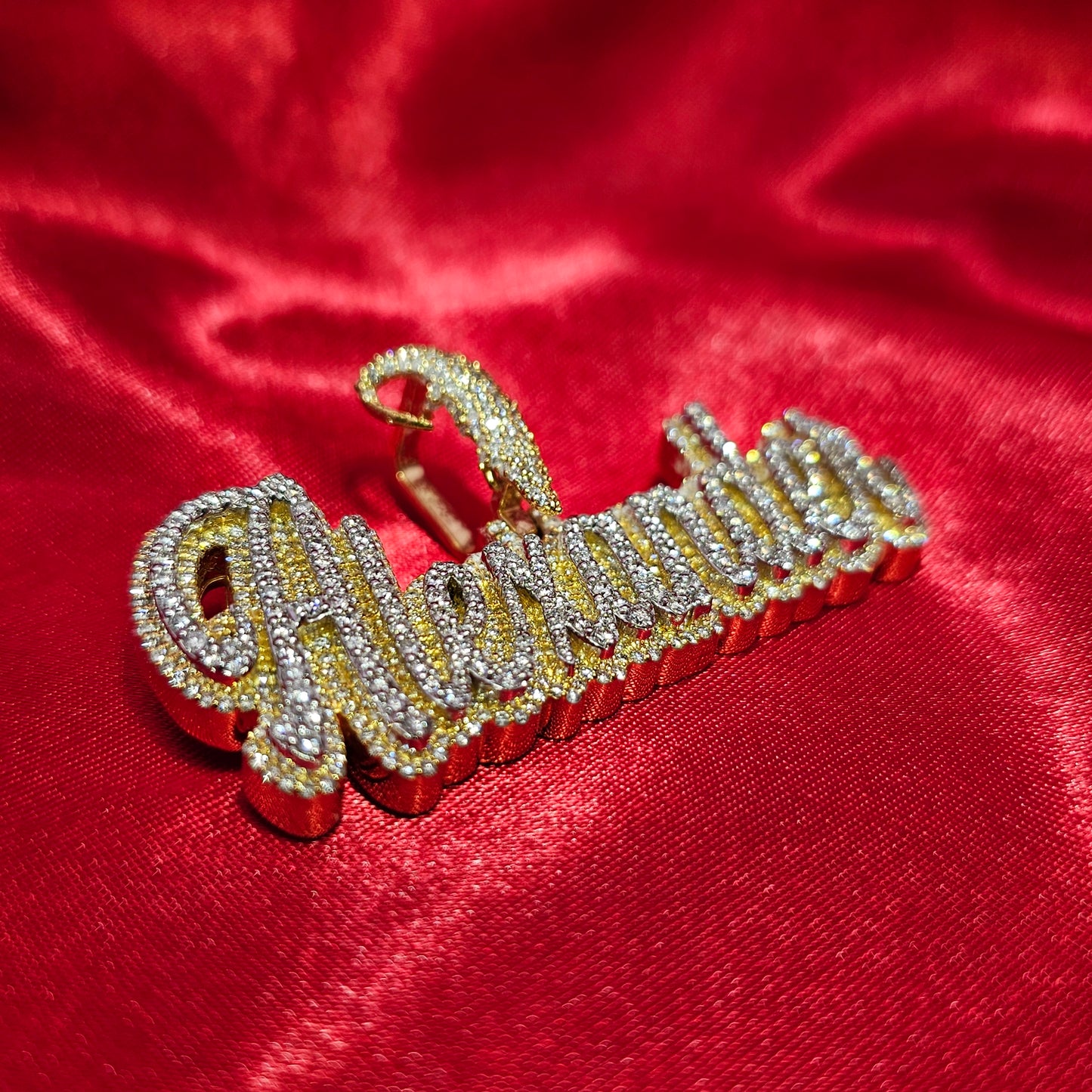 10K Gold Custom Name Pendant With Natural Diamonds 3.70CTW APX Gold Chain Included