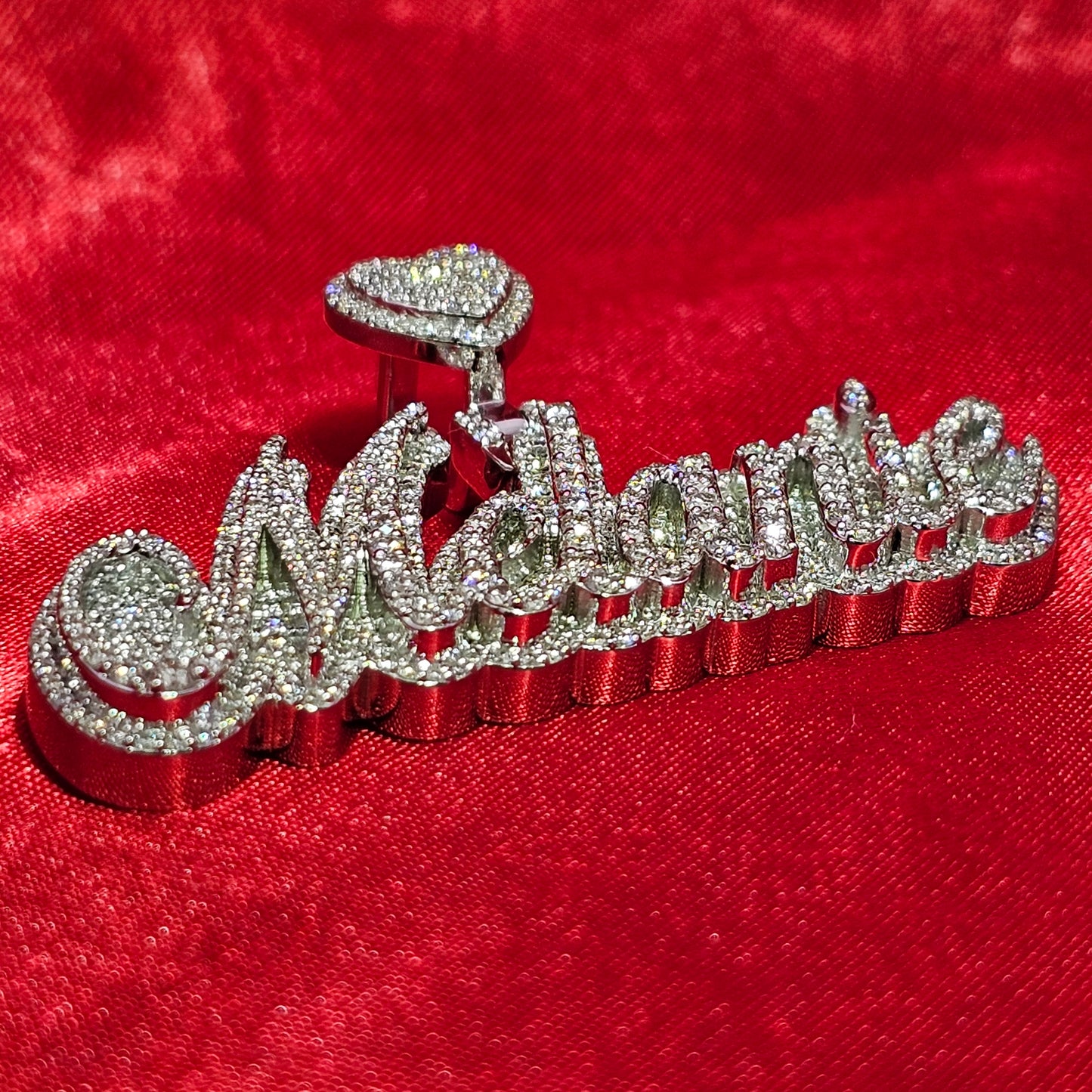10K White Gold Custom Name Pendant With Natural Diamond 3.21 CTW APX White Gold Chain