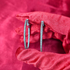 14K White Gold Diamond Hoop Earrings 2.00ctw | Inside-Out Round Cut Hoops