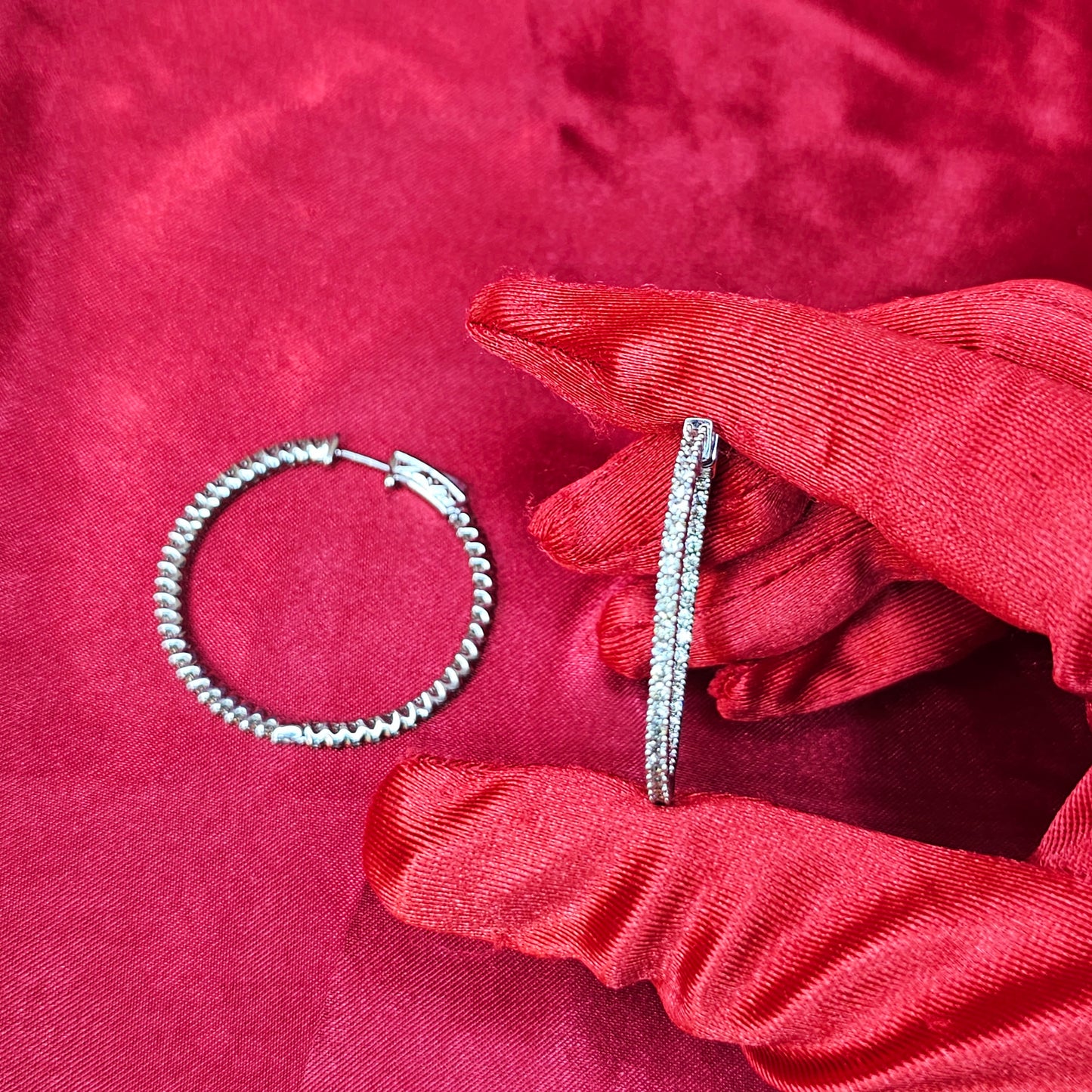 14K White Gold Diamond Hoop Earrings 2.00ctw | Inside-Out Round Cut Hoops