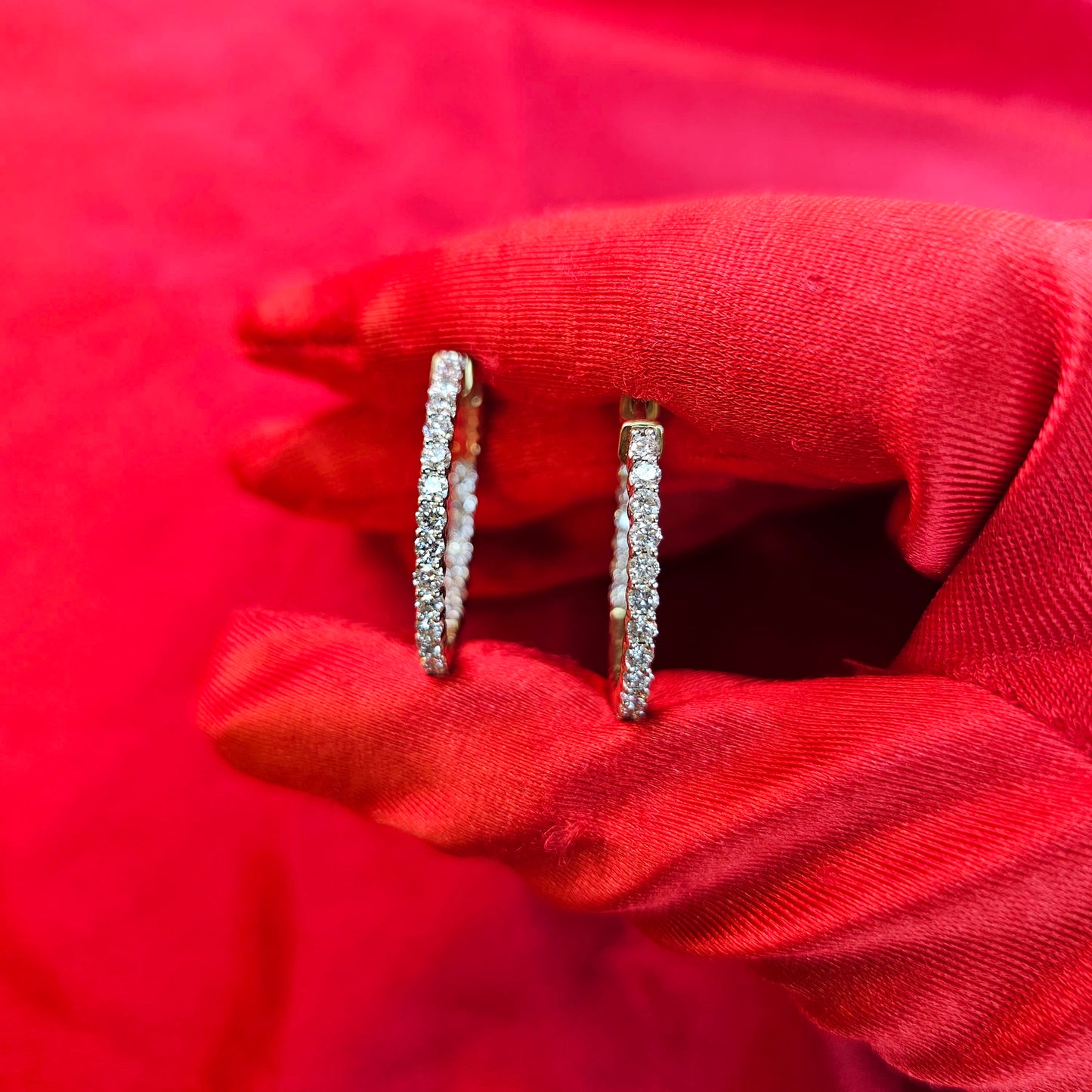 10K Yellow Gold Diamond Hoop Earrings 2.00ctw | Inside-Out Round Cut Hoops