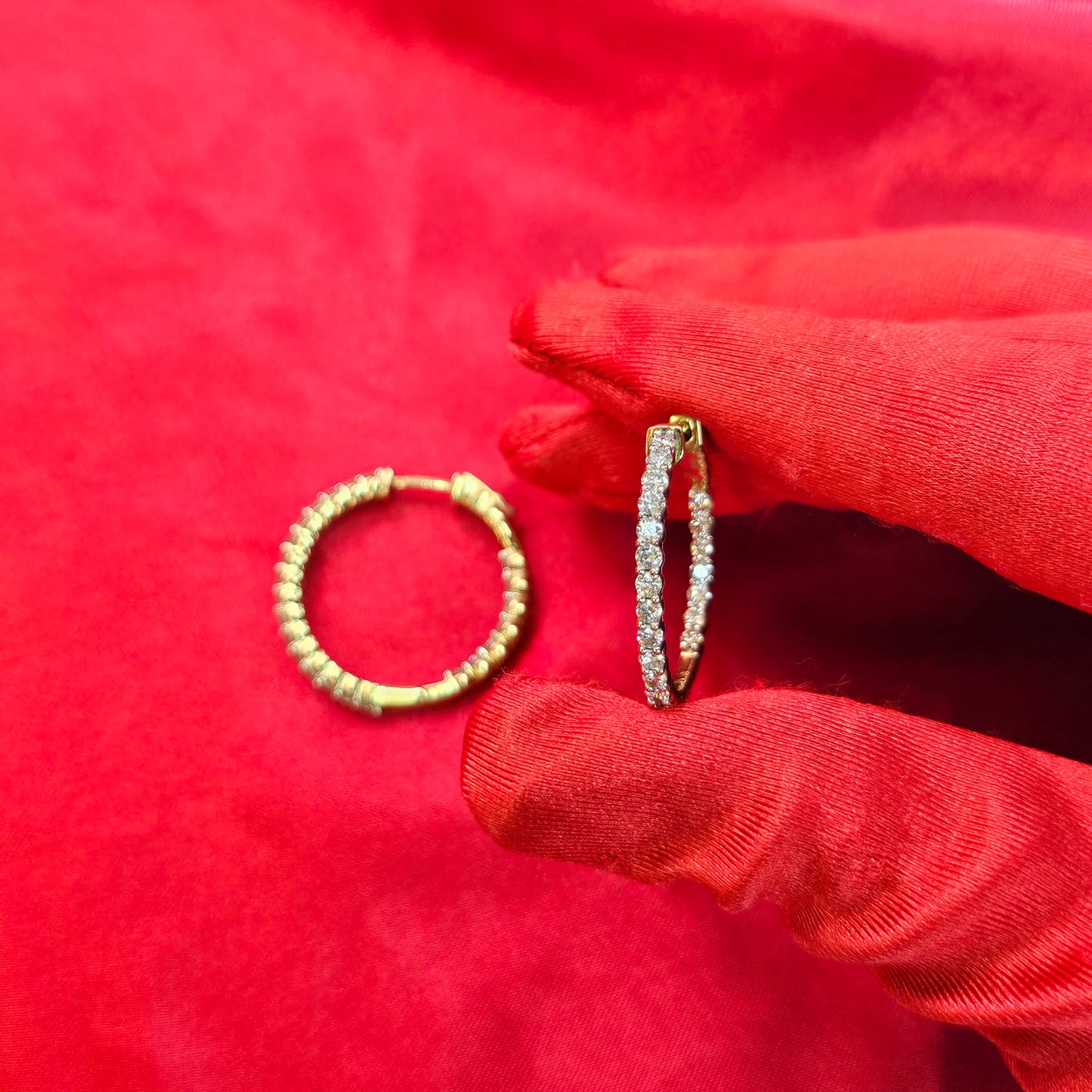 10K Yellow Gold Diamond Hoop Earrings 2.00ctw | Inside-Out Round Cut Hoops