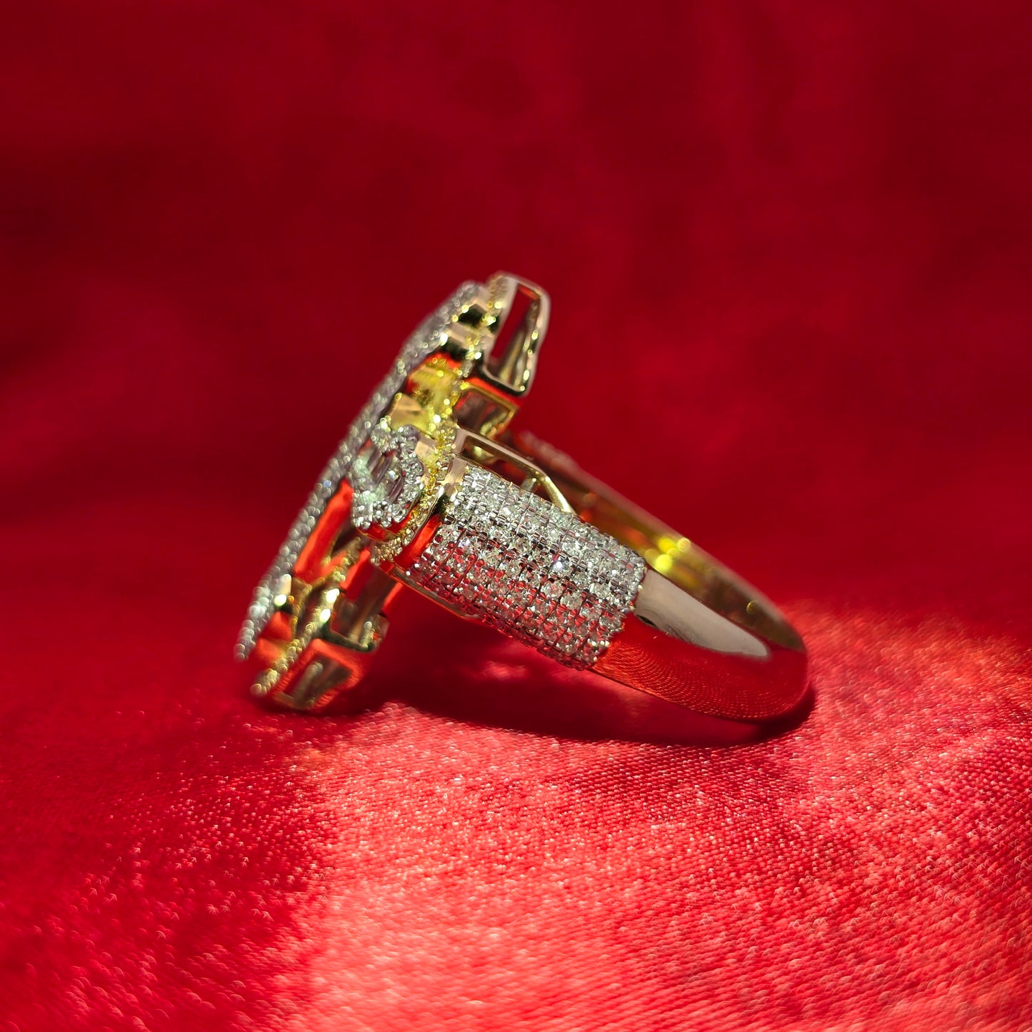 10K Yellow Gold Diamond Cross Ring 0.92 CTW | Baguette & Round Cut Stones