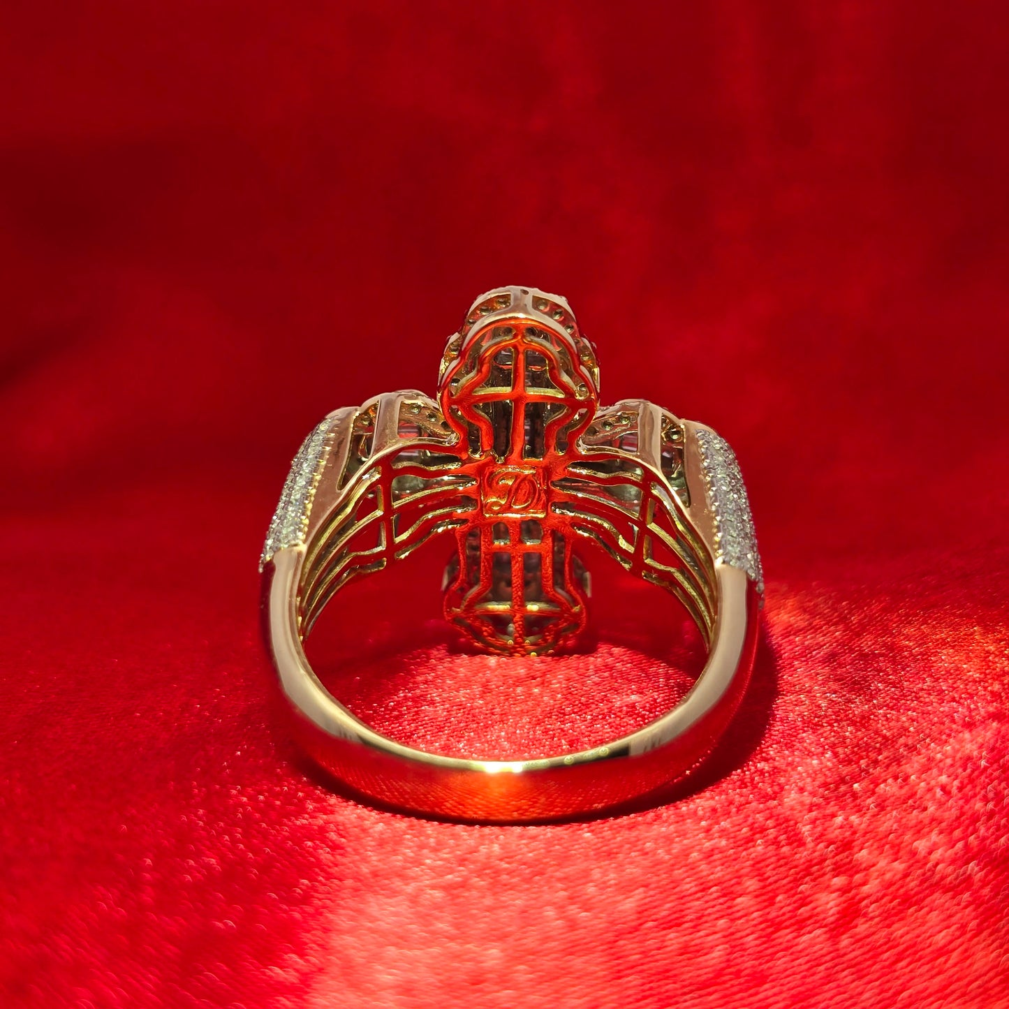 10K Yellow Gold Diamond Cross Ring 0.92 CTW | Baguette & Round Cut Stones