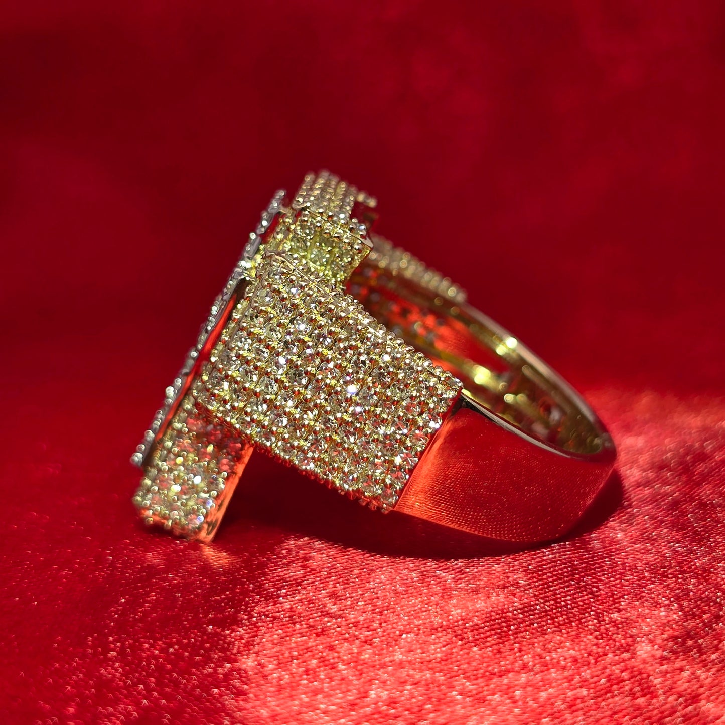 Bold Diamond Cross Ring 2.95 CTW in 10K Yellow Gold | Baguette Style